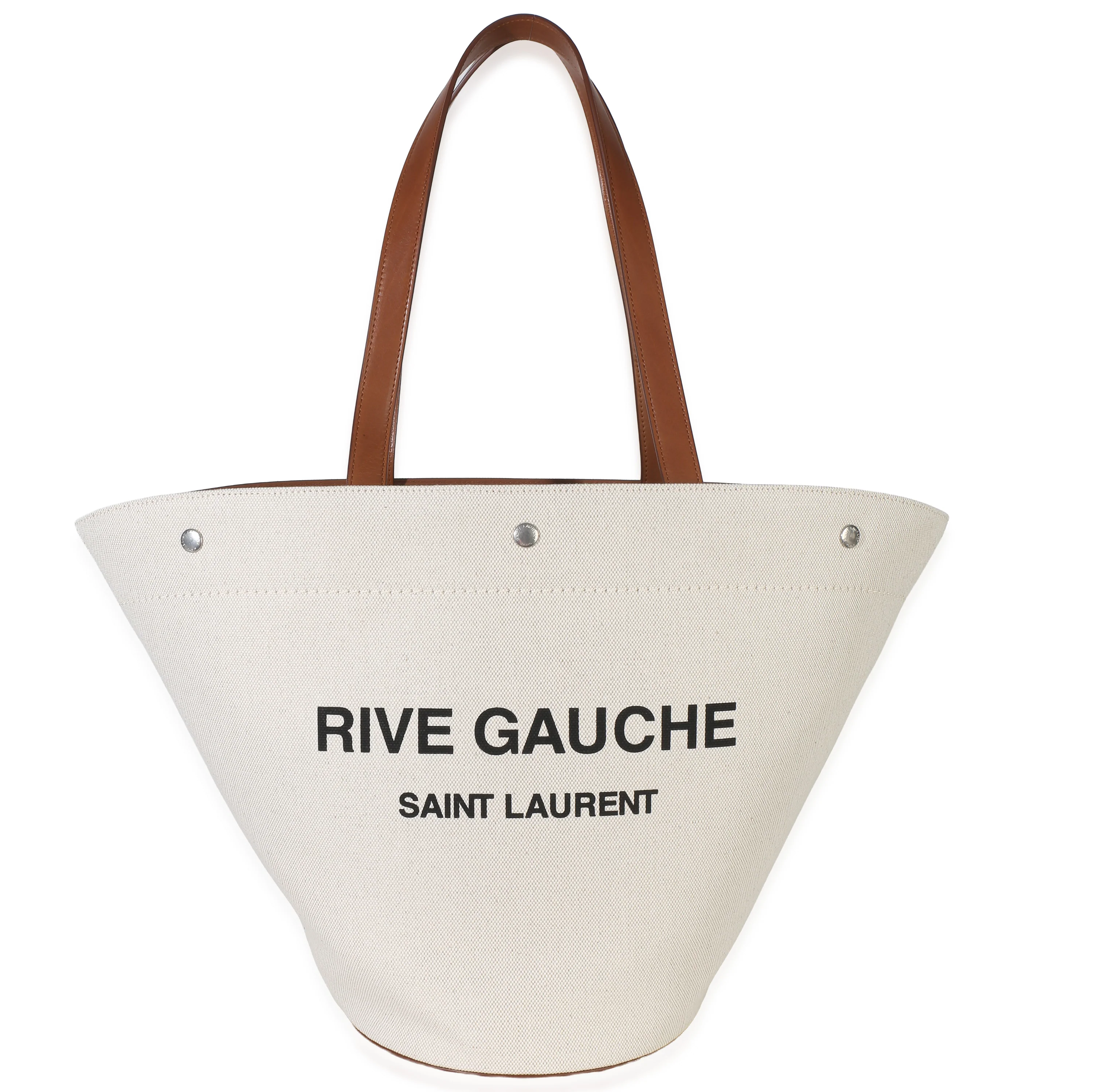 Beige Brown Canvas Calfskin Rive Gauche Panier Tote