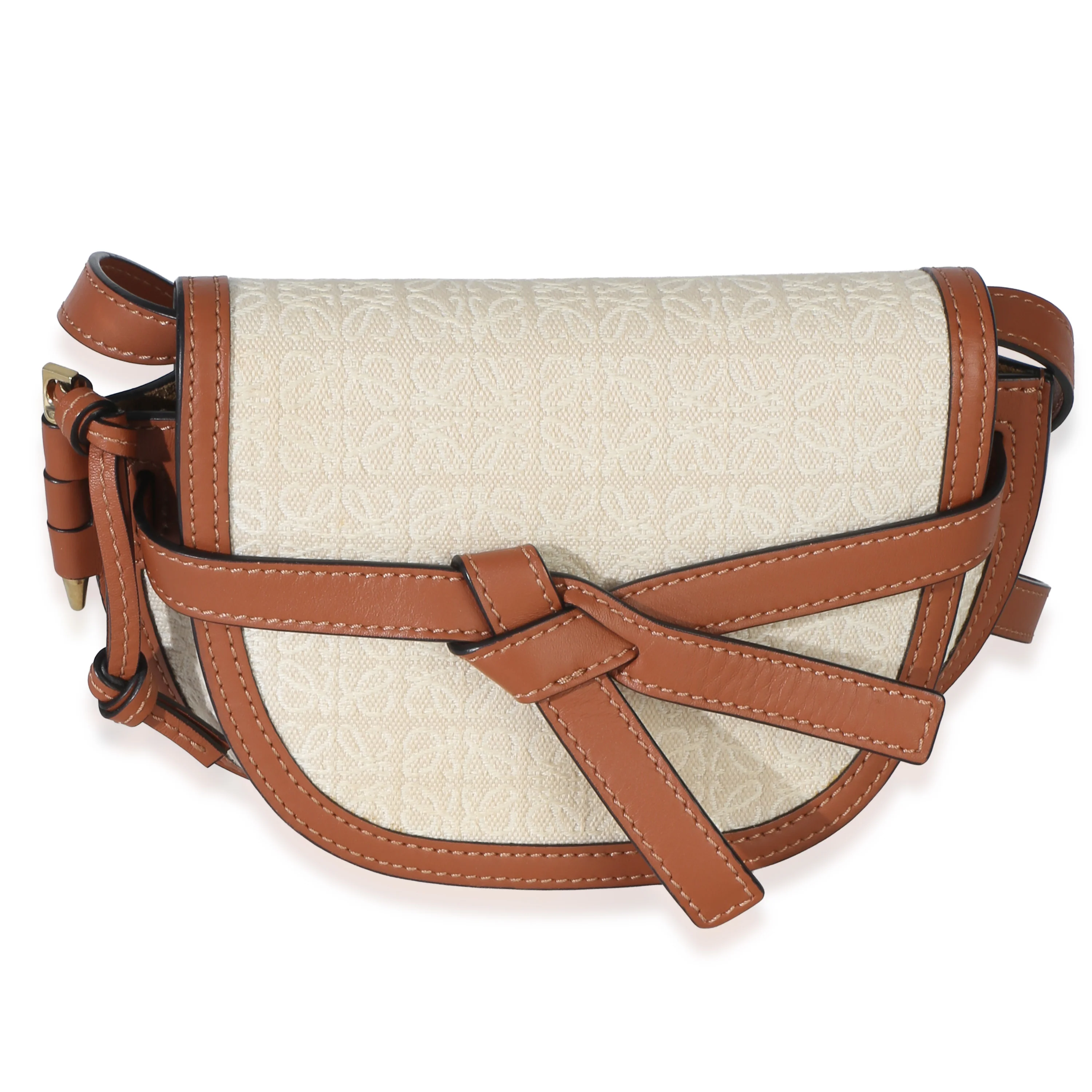 Beige Calfskin Jacquard Anagram Mini Dual Gate Bag