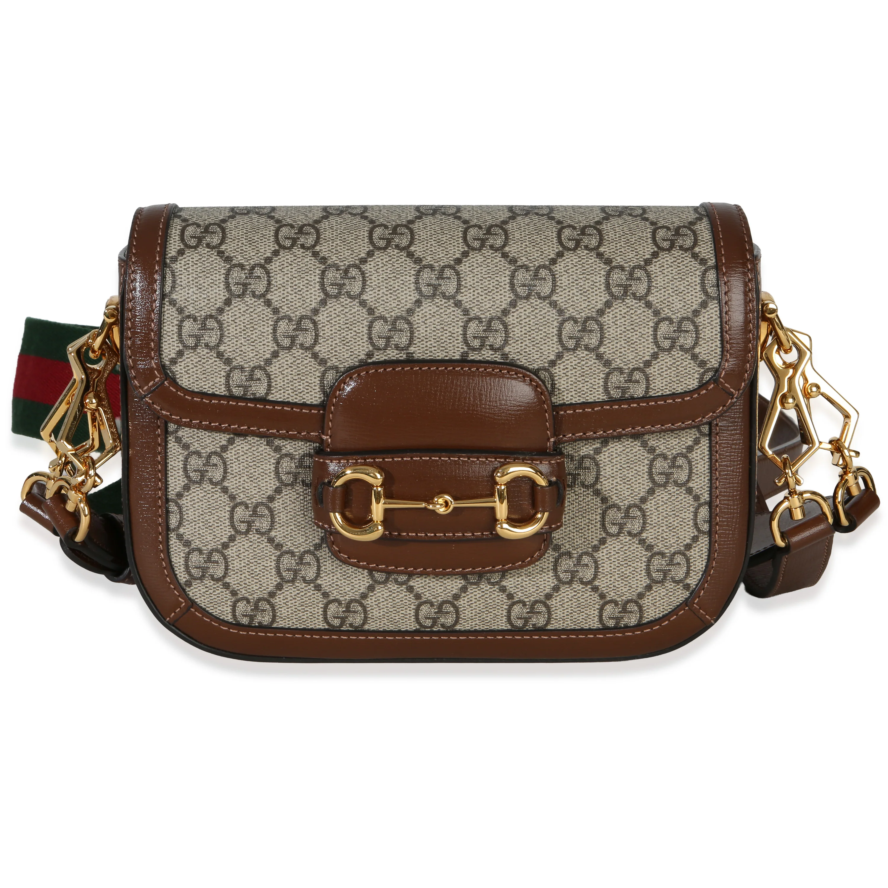 Beige Ebony GG Supreme Canvas 1955 Horsebit Shoulder Bag