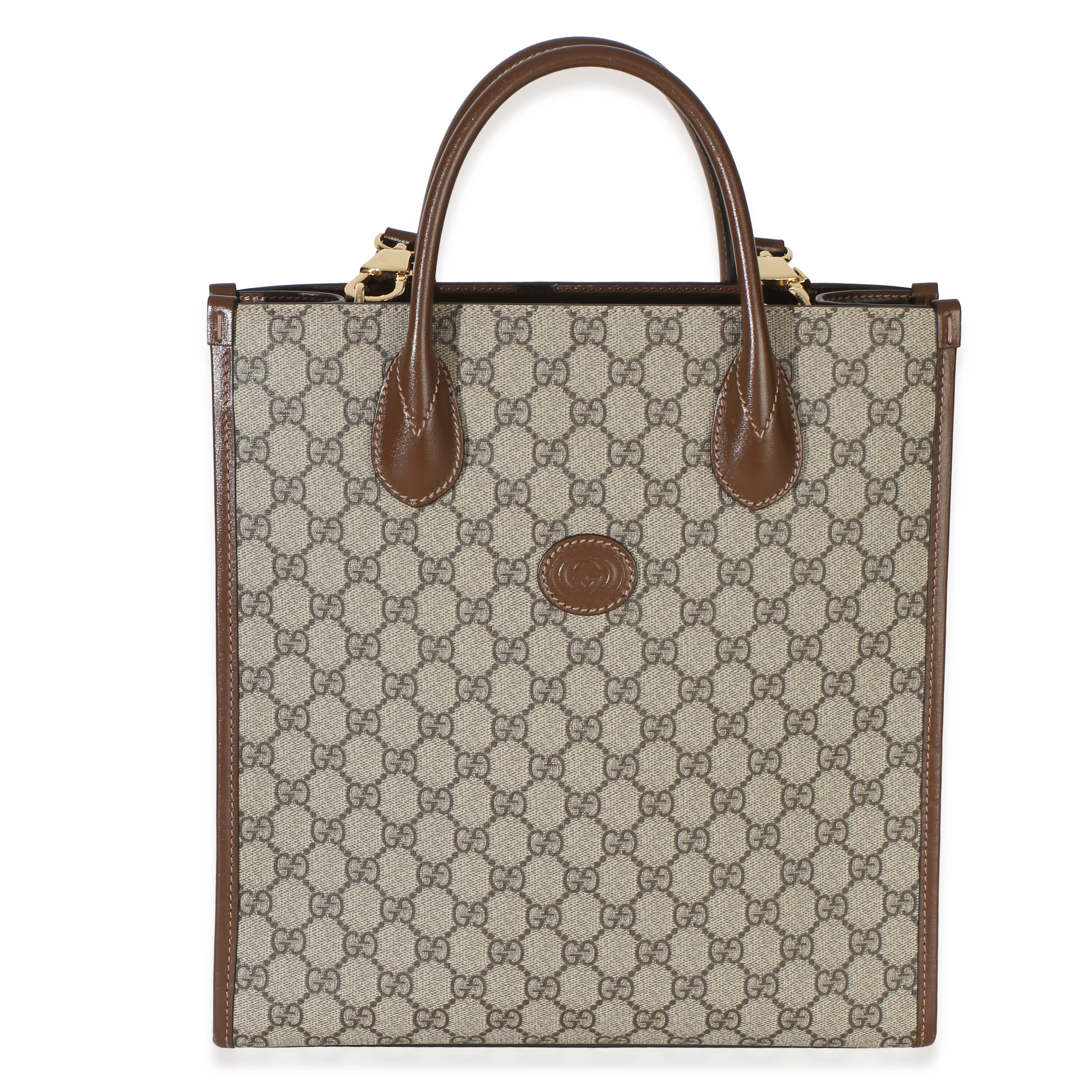 Beige Ebony GG Supreme Canvas Small Retro Interlocking Tote