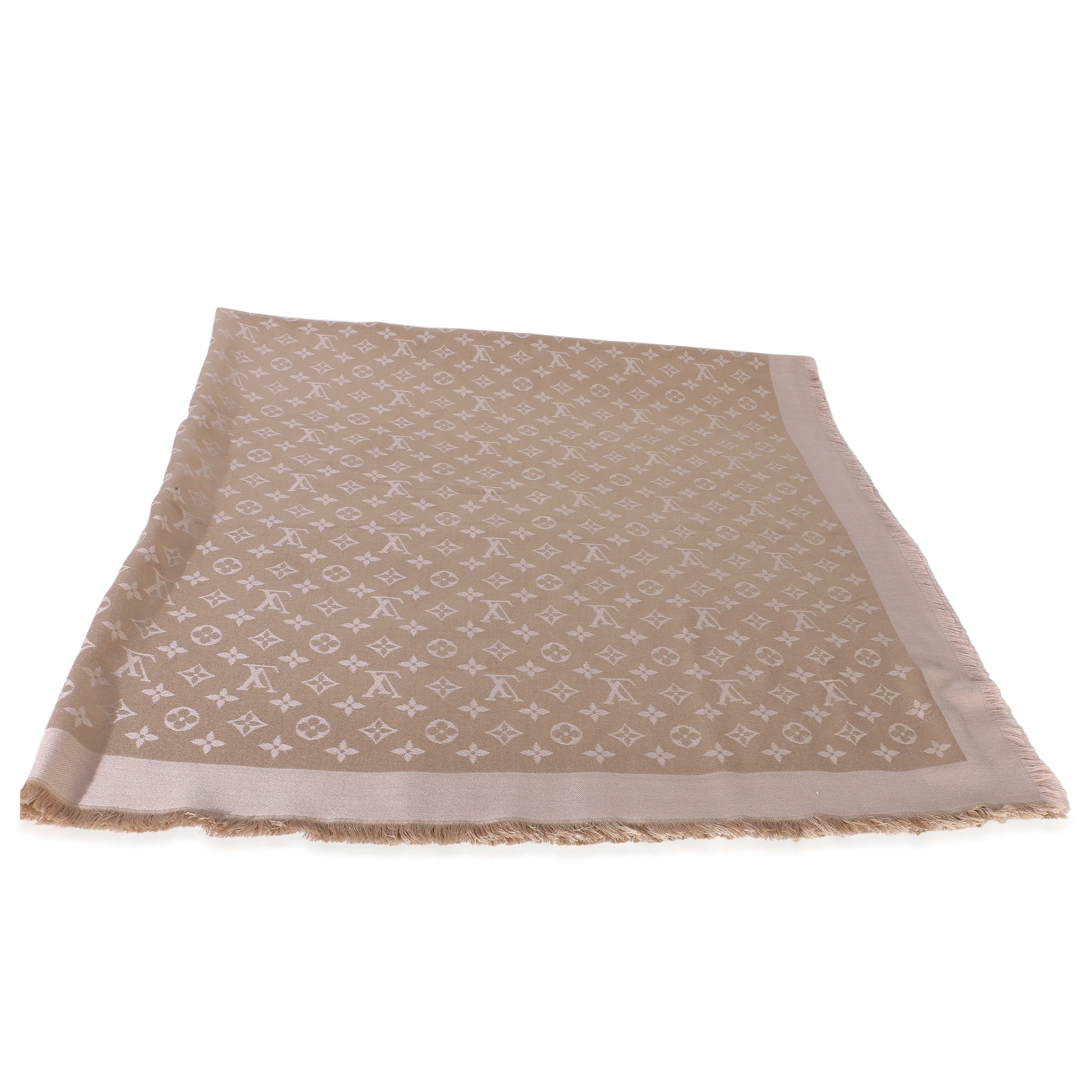 Beige Rose Silk Wool Monogram Shine Shawl