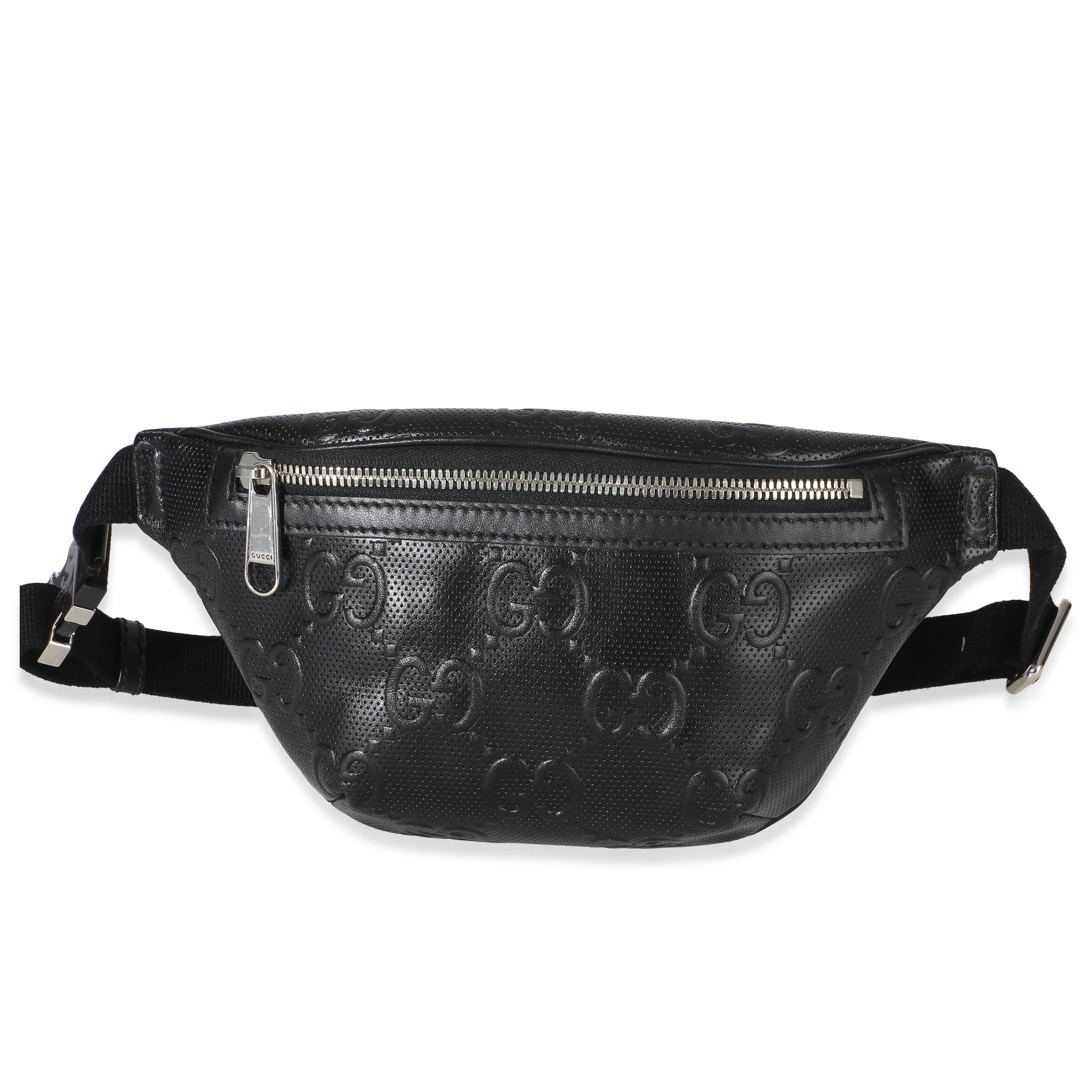 Black Calfskin GG Tennis Embossed Belt Bag