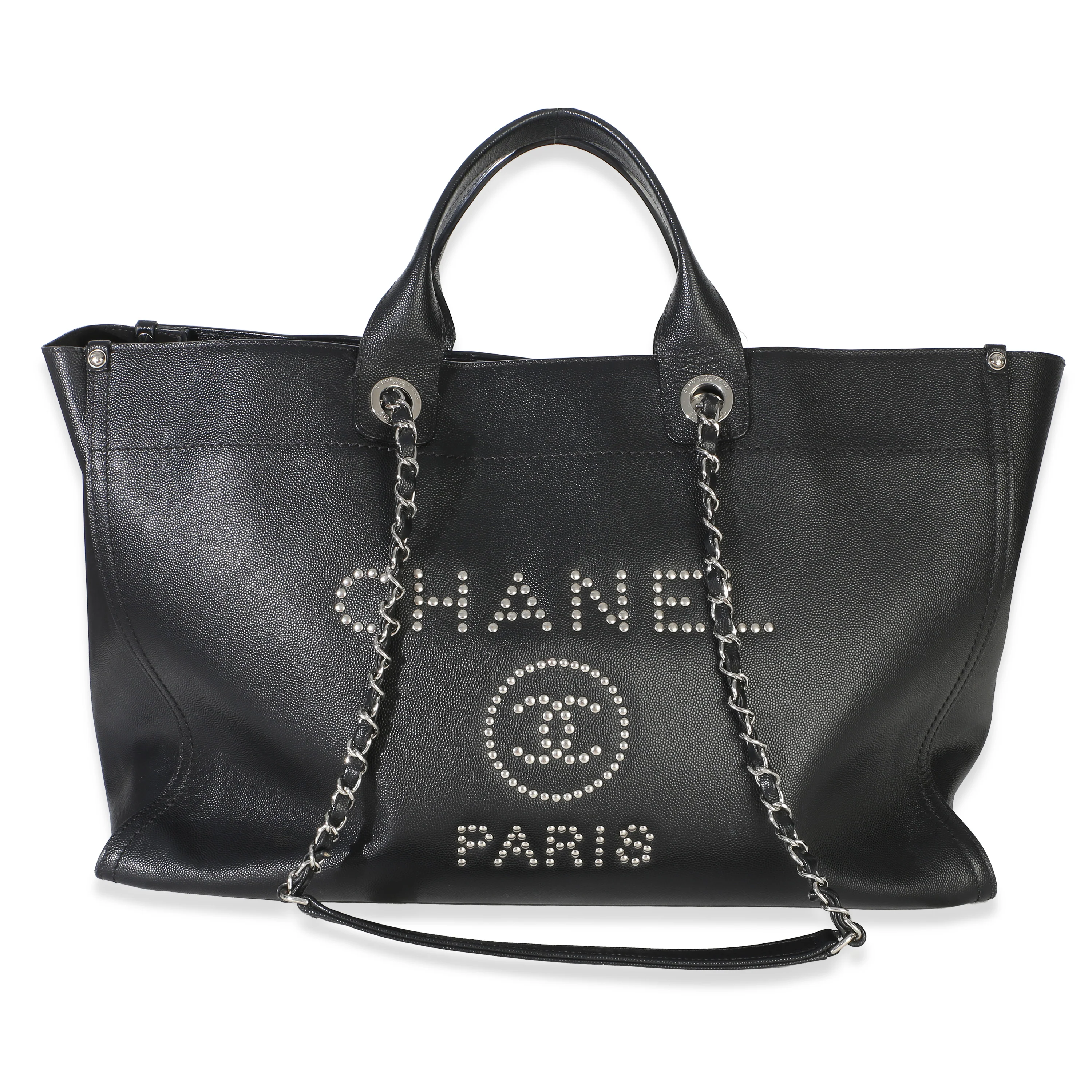 Black Caviar Studded Large Deauville Tote