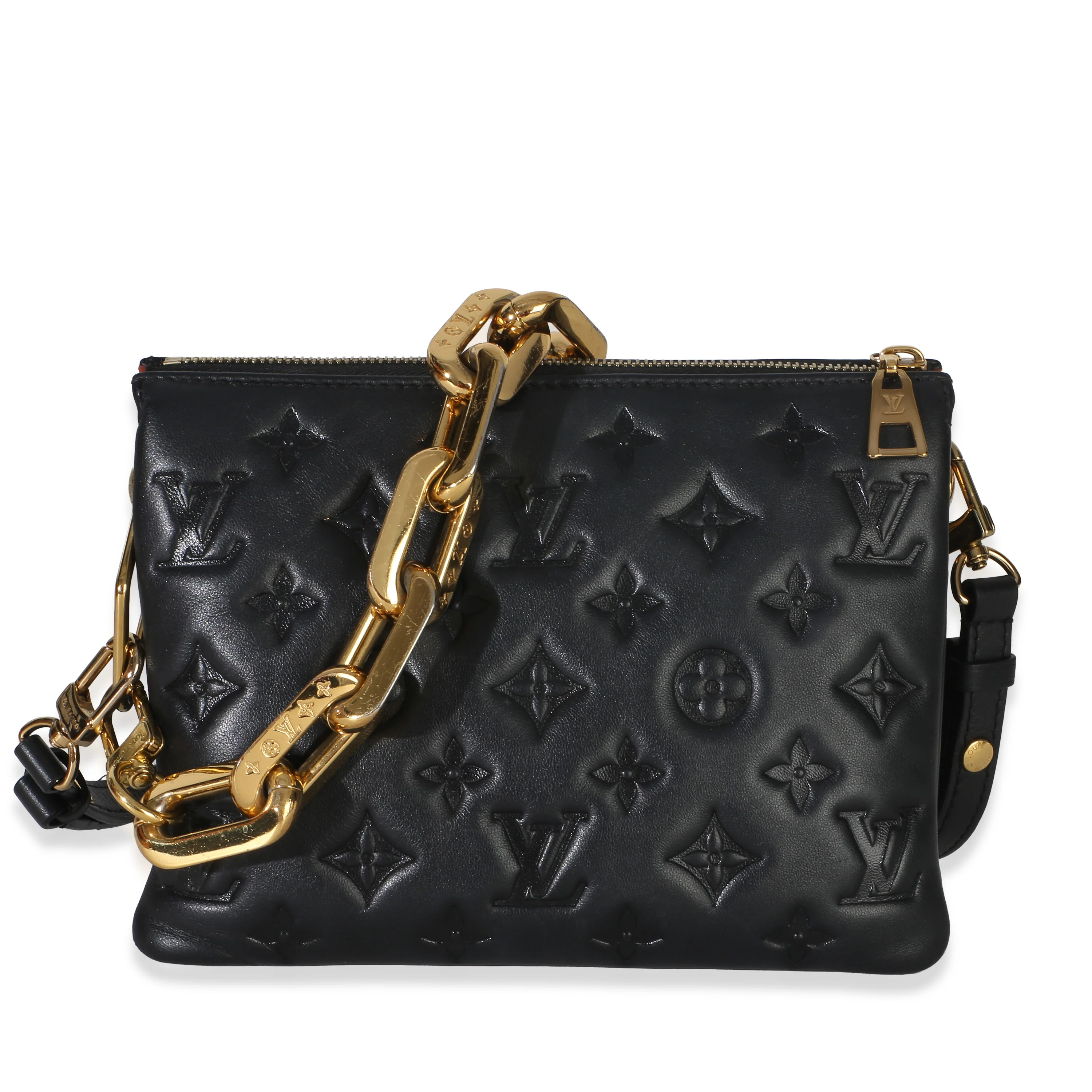Black Monogram Embossed Lambskin Coussin BB