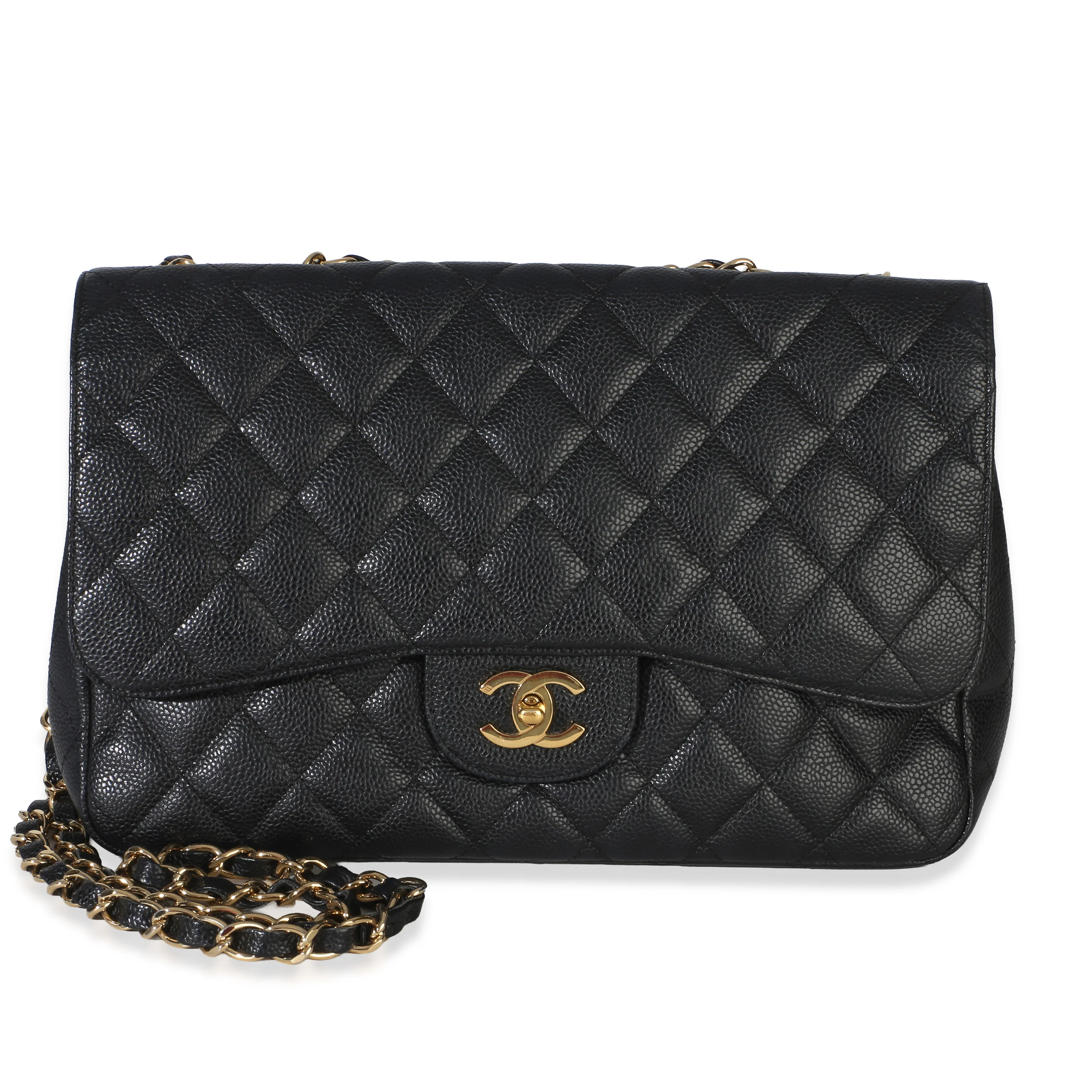 Black Quilted Caviar Jumbo Single Flap Bag