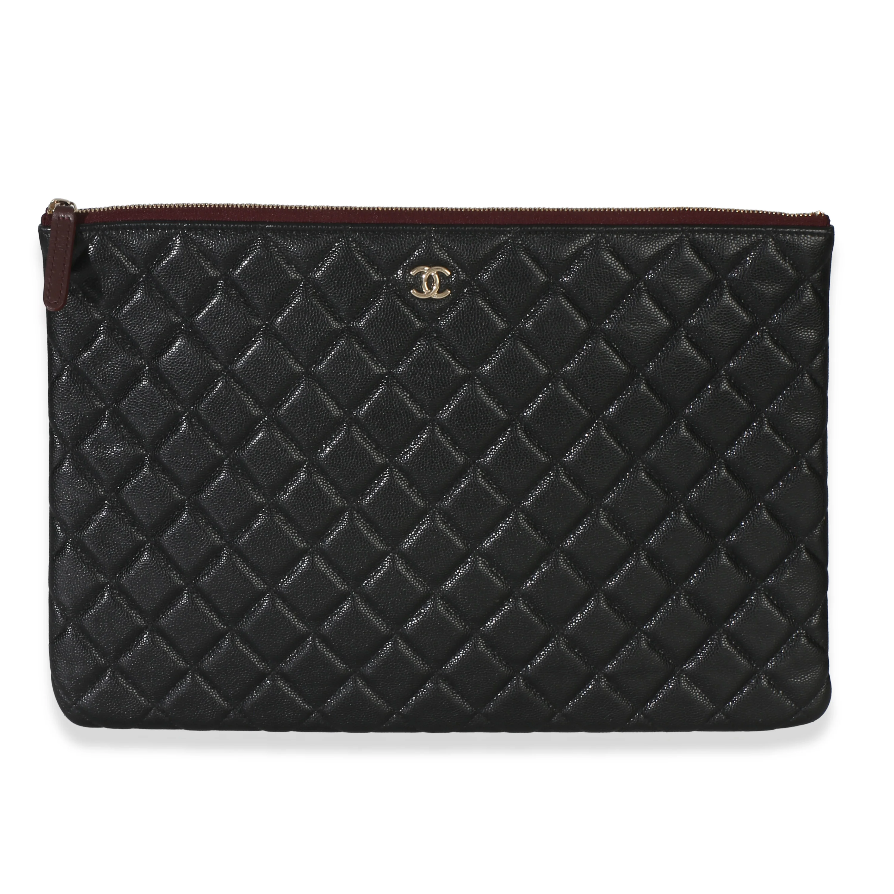 Black Quilted Caviar Large O-Case Clutch