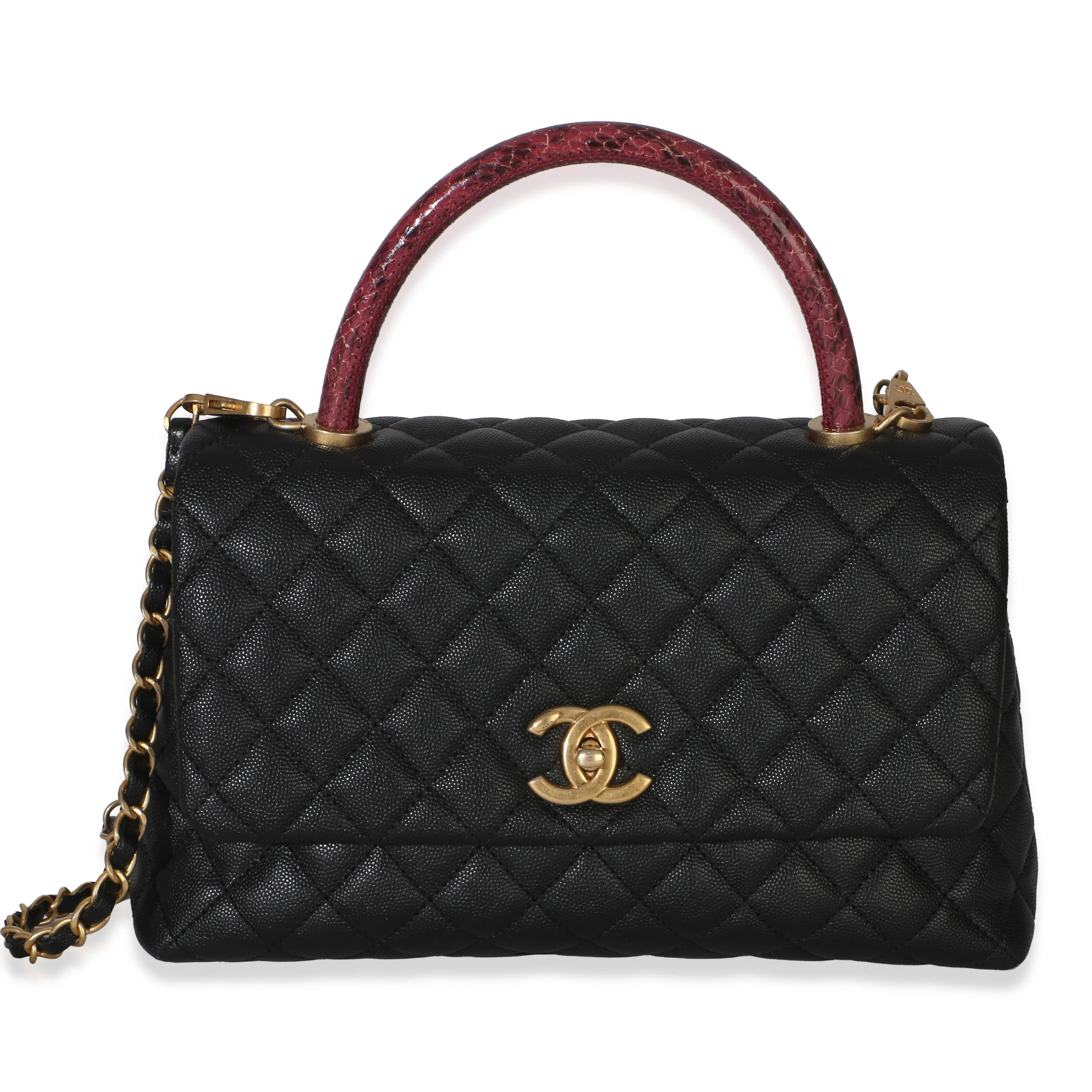 Black Quilted Caviar Lizard Medium Coco Top Handle Bag