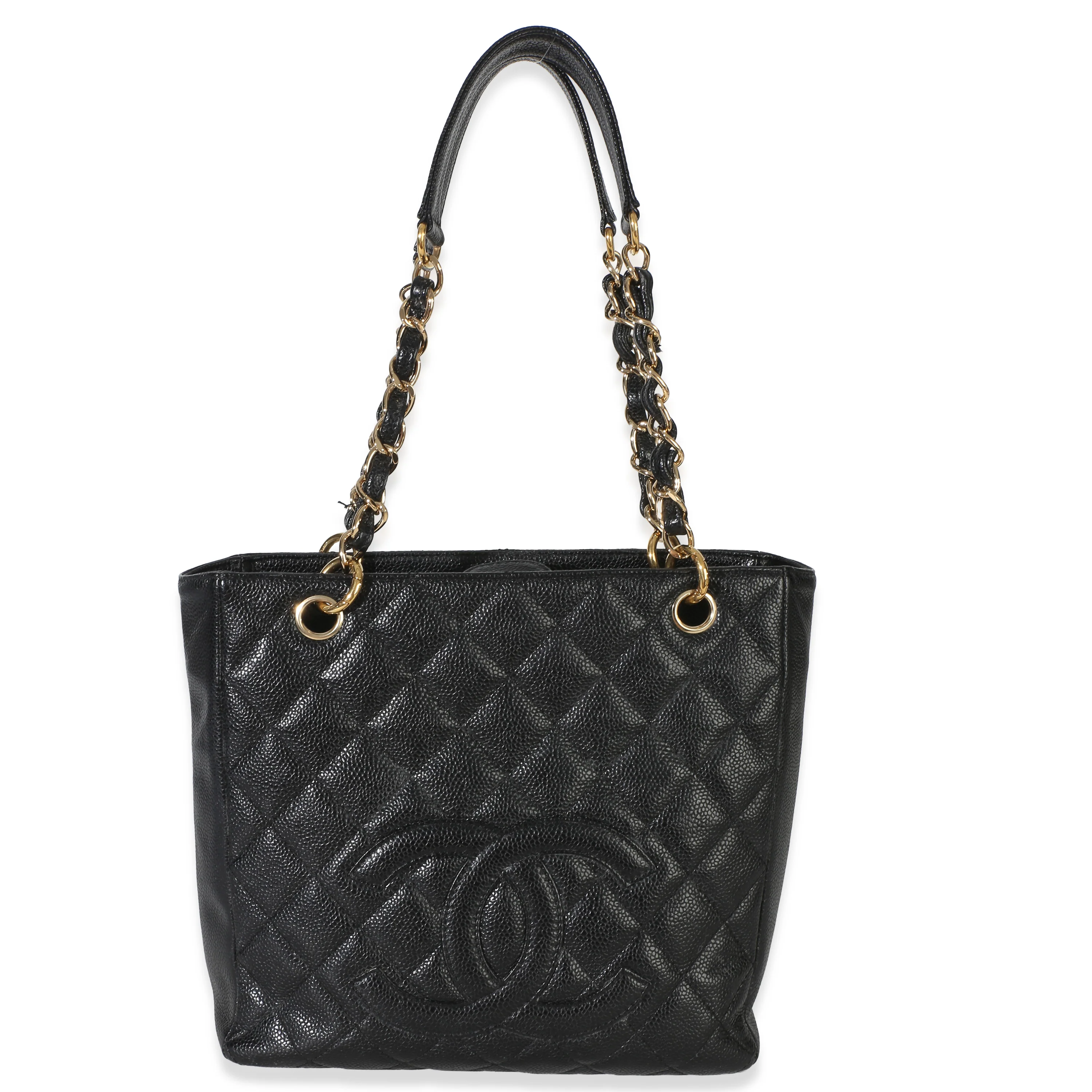 Black Quilted Caviar Petit Shopping Tote