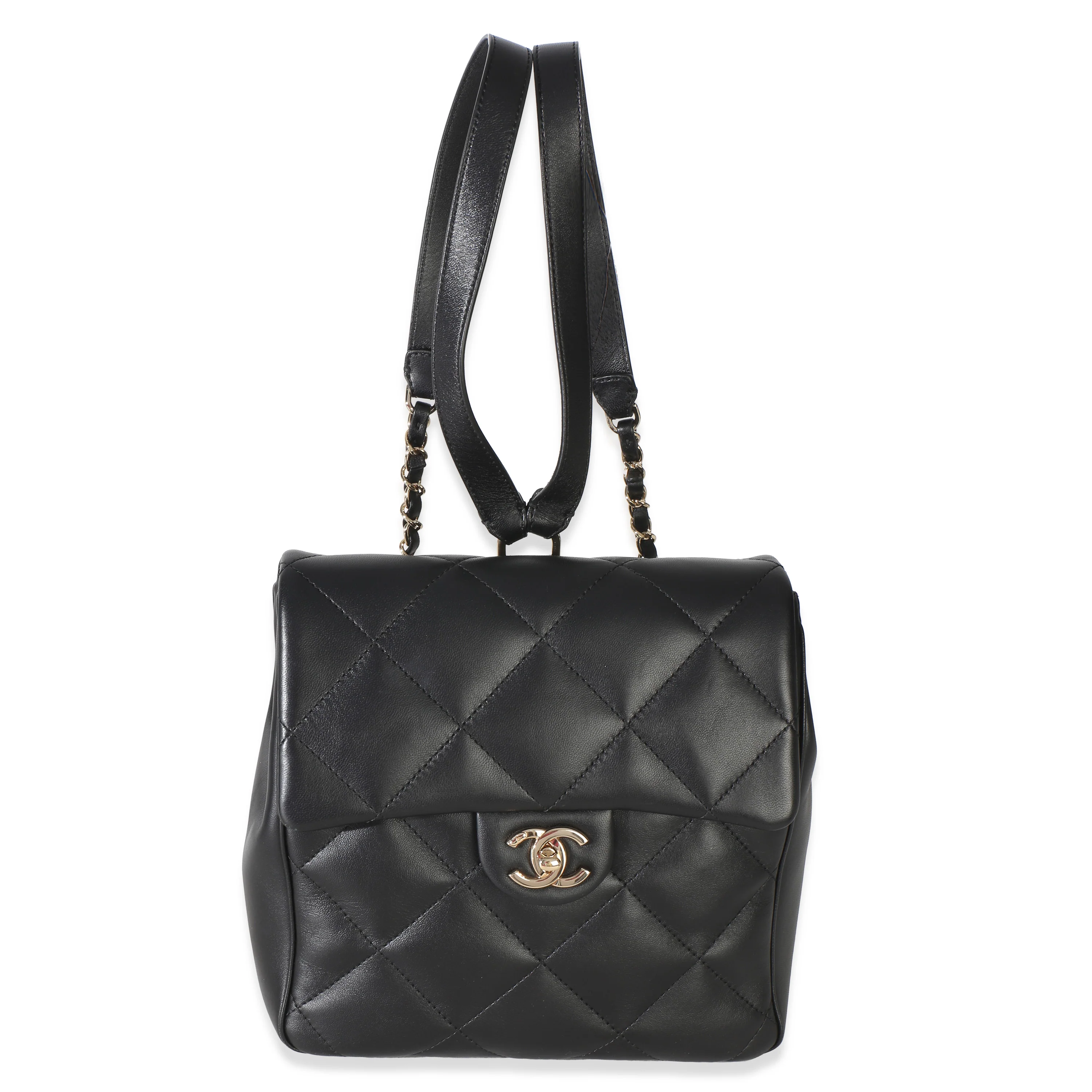 Black Quilted Lambskin CC Easy Carry Backpack