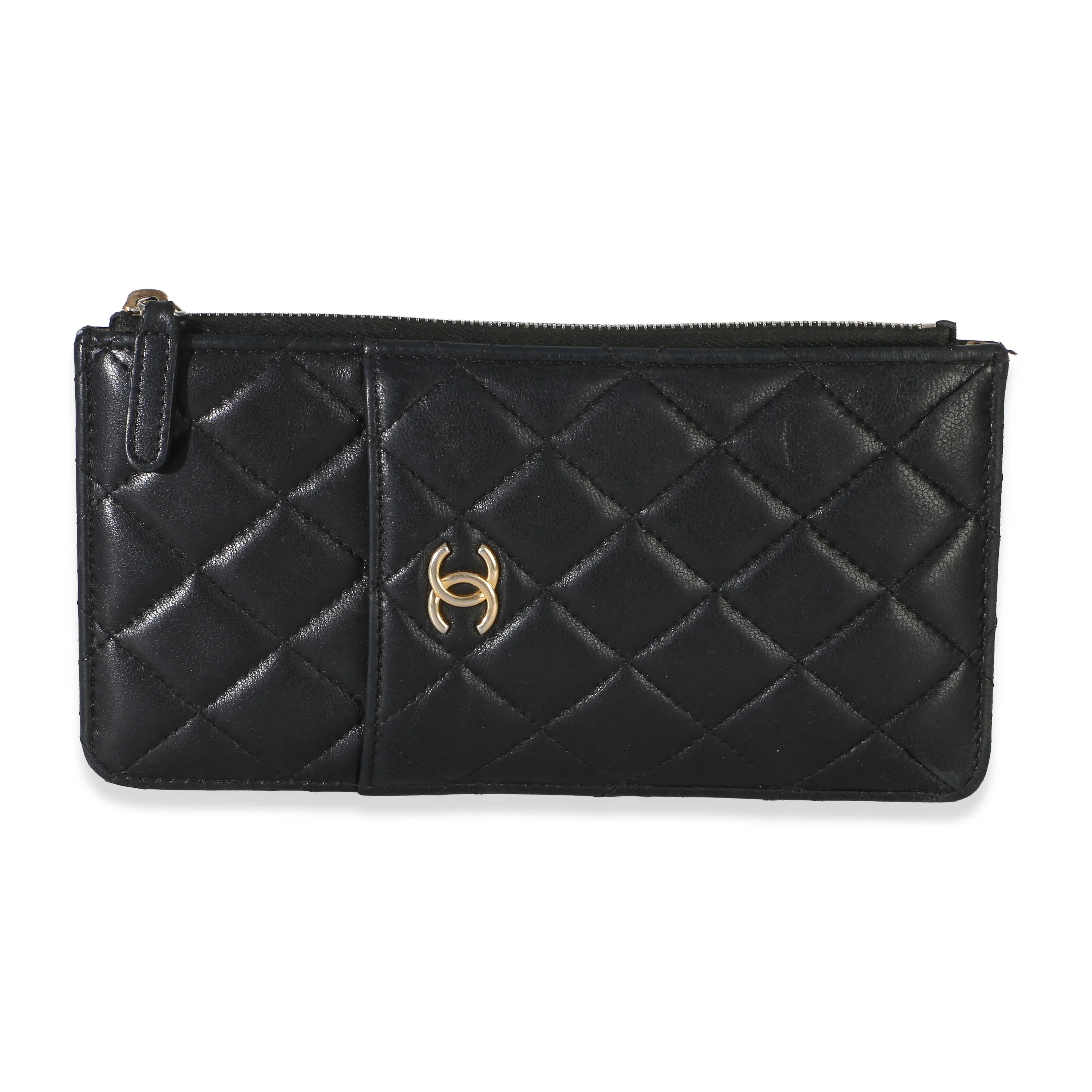Black Quilted Lambskin Classic Flat Pouch