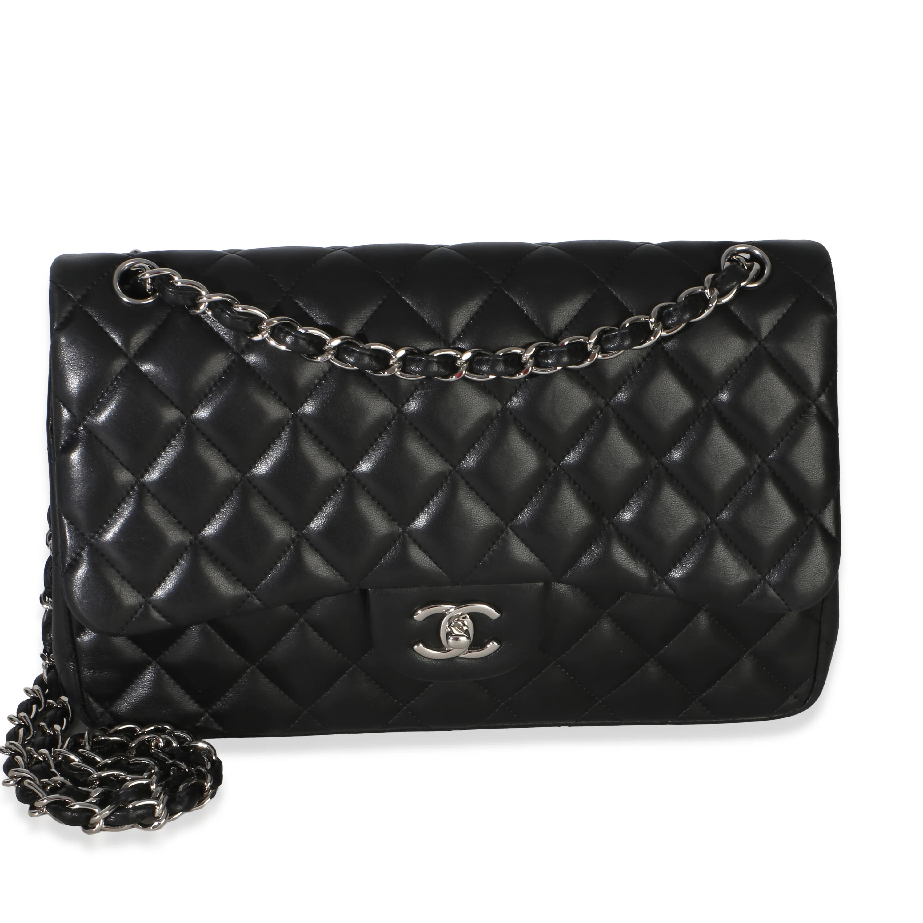 Black Quilted Lambskin Jumbo Double Flap Bag
