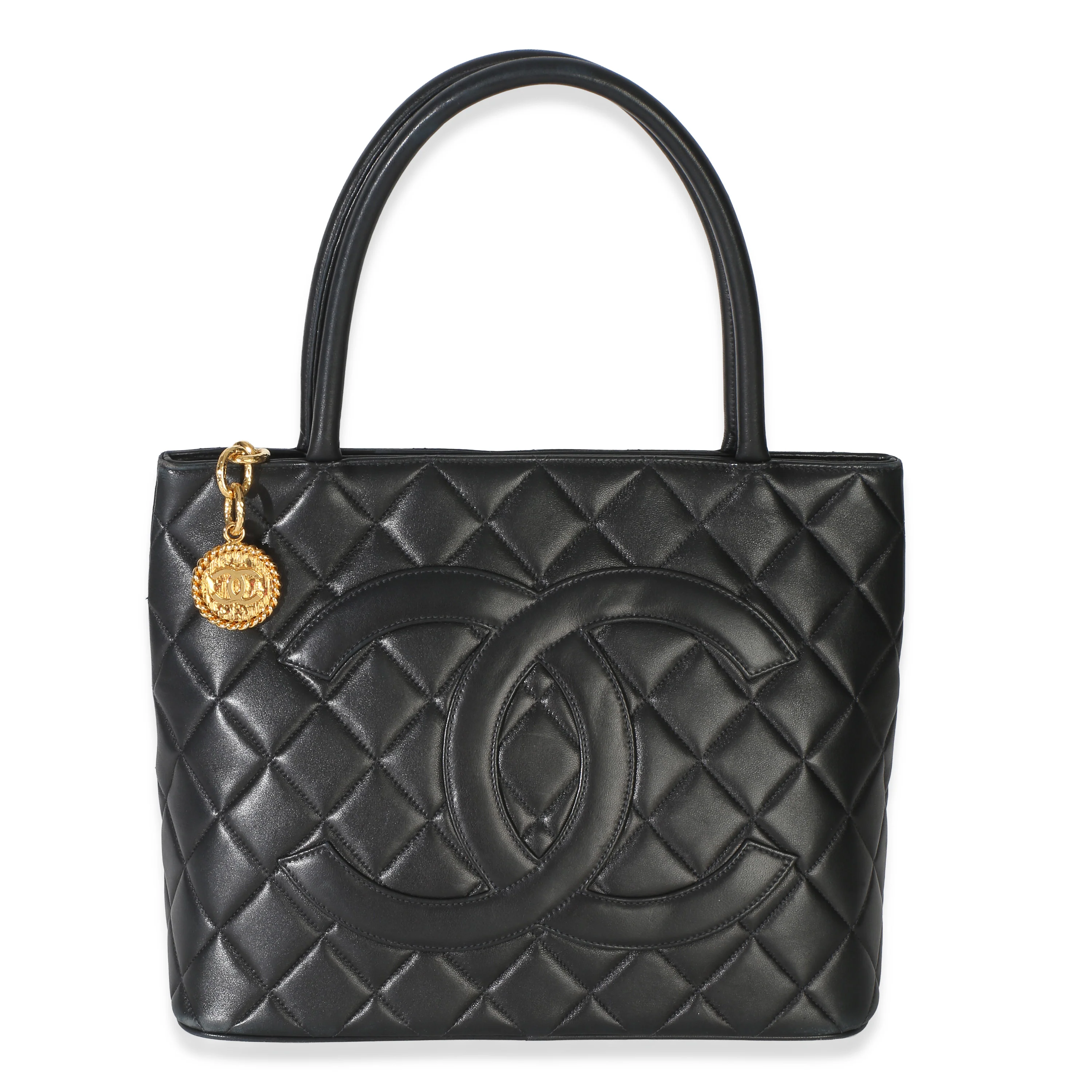 Black Quilted Lambskin Medallion Tote
