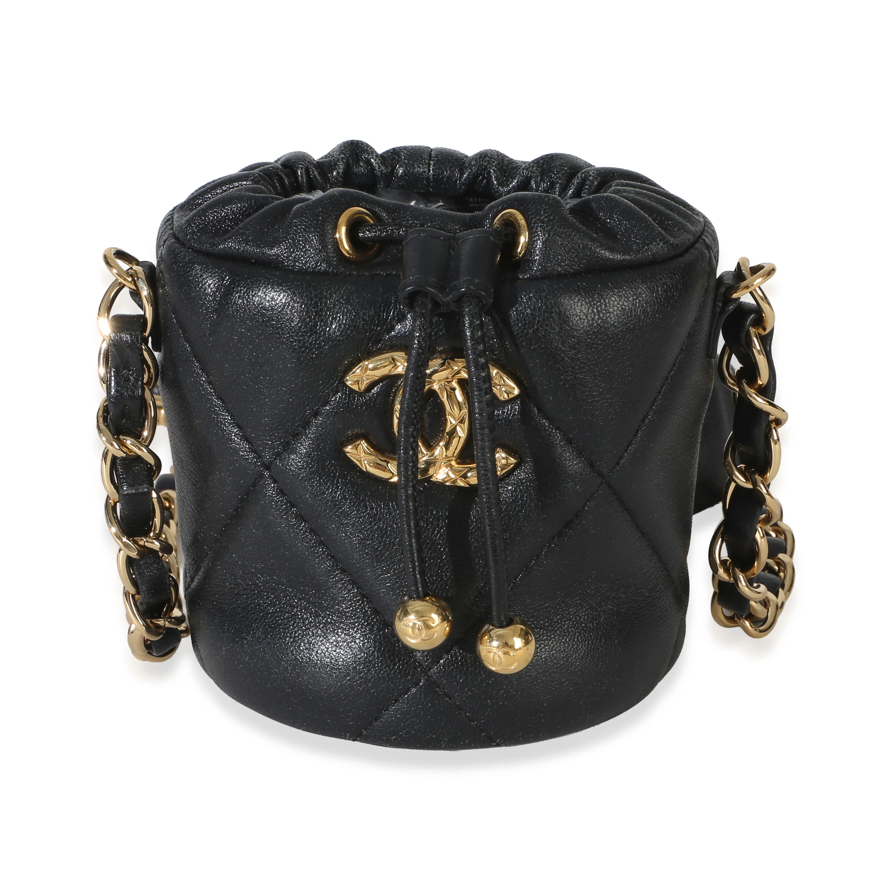 Black Quilted Lambskin Micro Bucket Bag