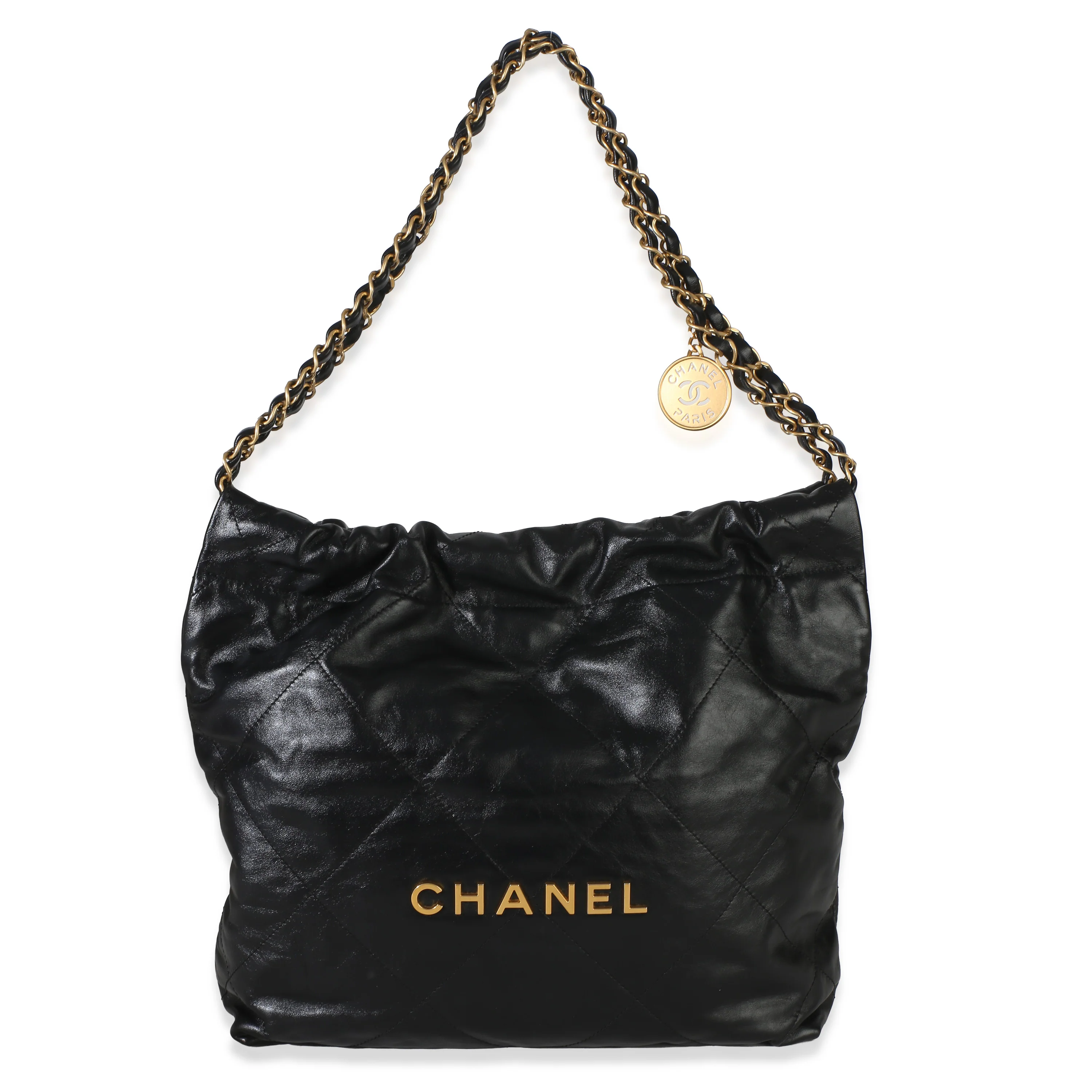Black Quilted Shiny Calfskin Small Chanel 22 Hobo