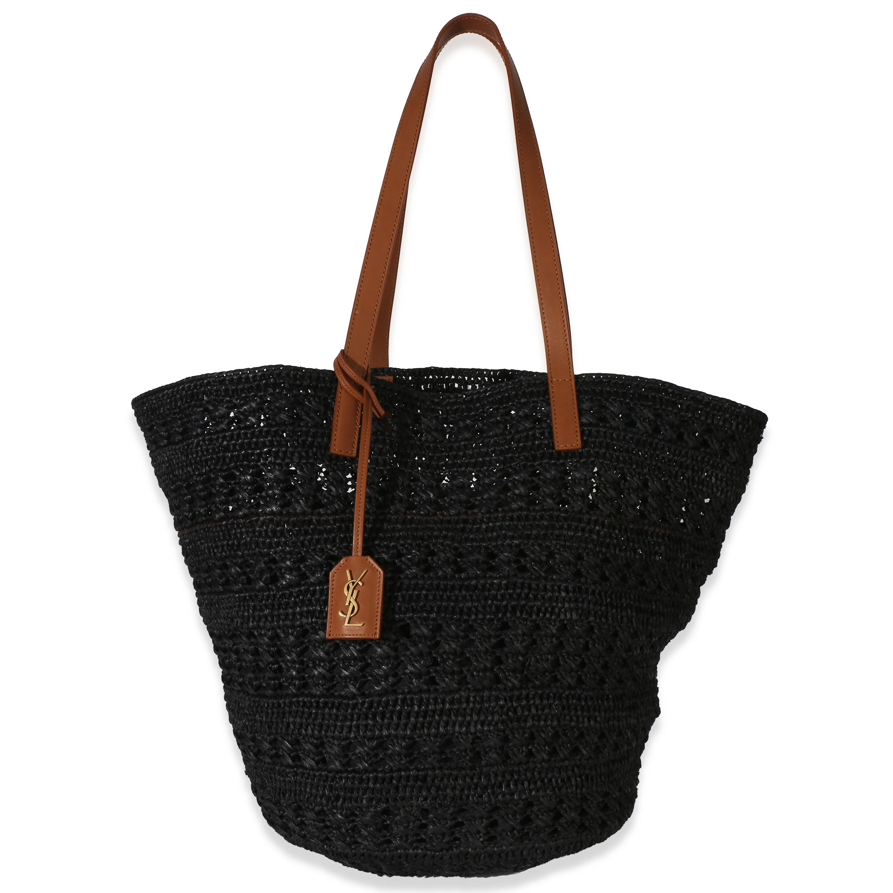 Black Raffia Medium Panier Tote
