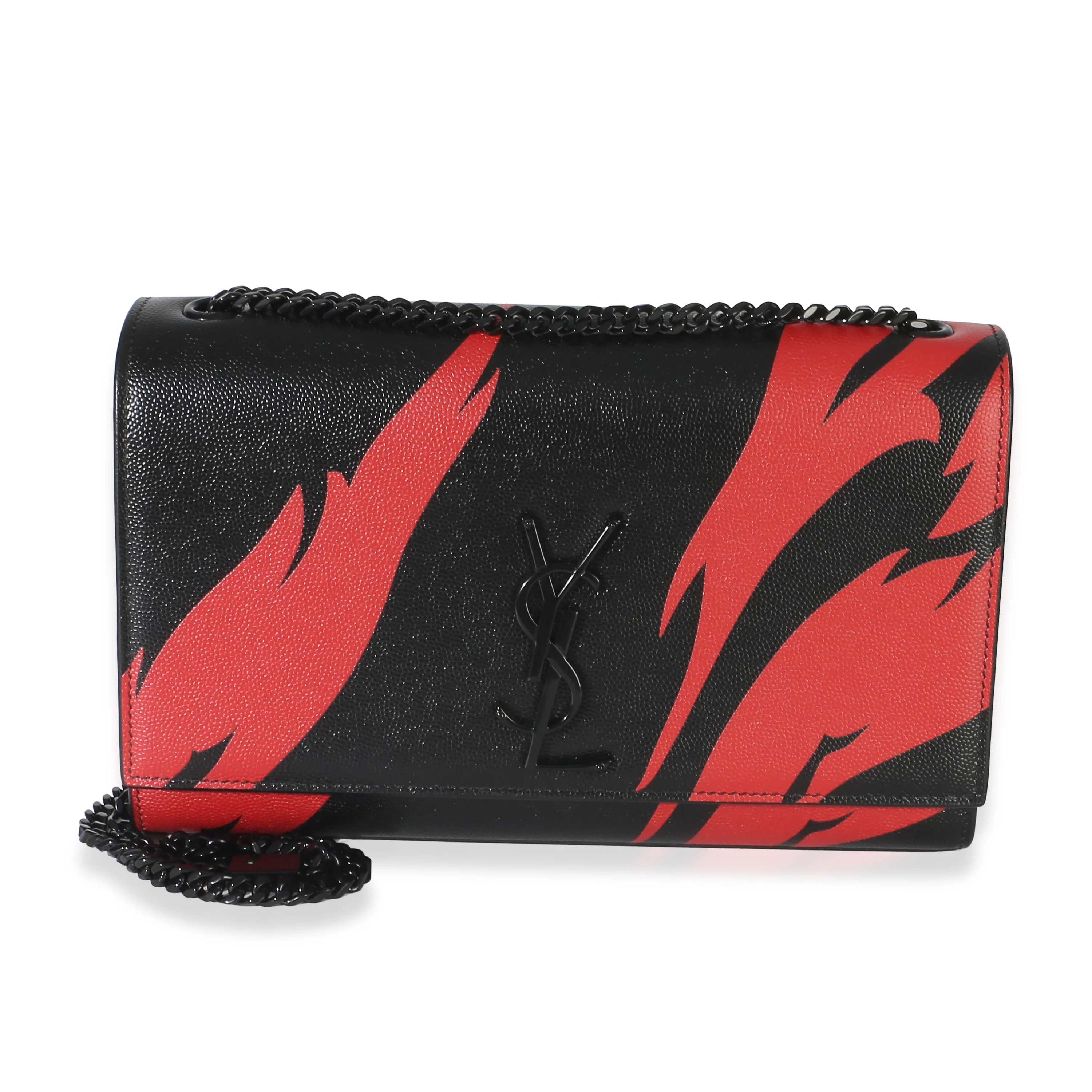 Black Red Flame Grain De Poudre Medium Kate Chain Bag
