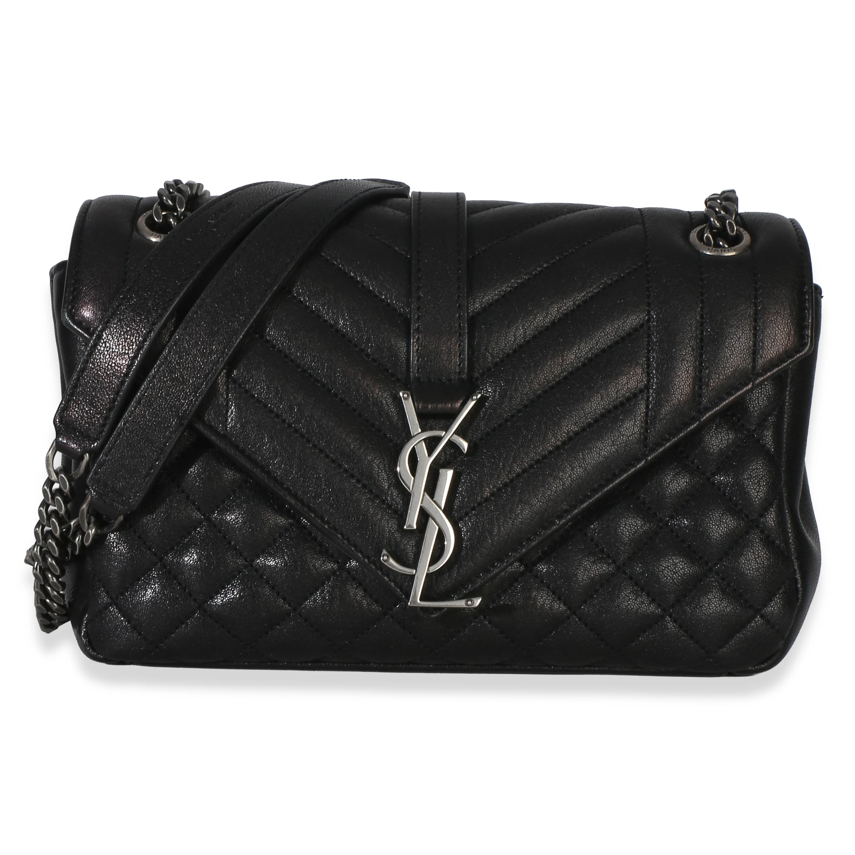 Black Sheepskin Tri-Quilt Monogram Medium College Bag