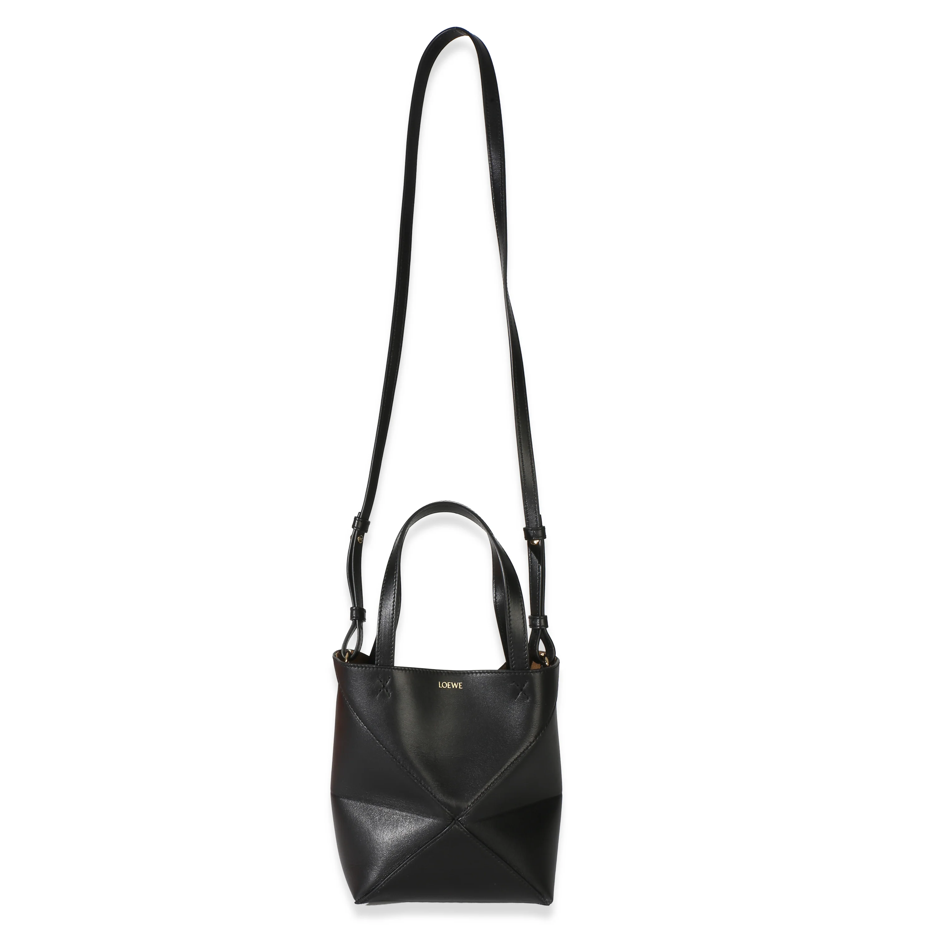 Black Shiny Calfskin Mini Puzzle Fold Tote