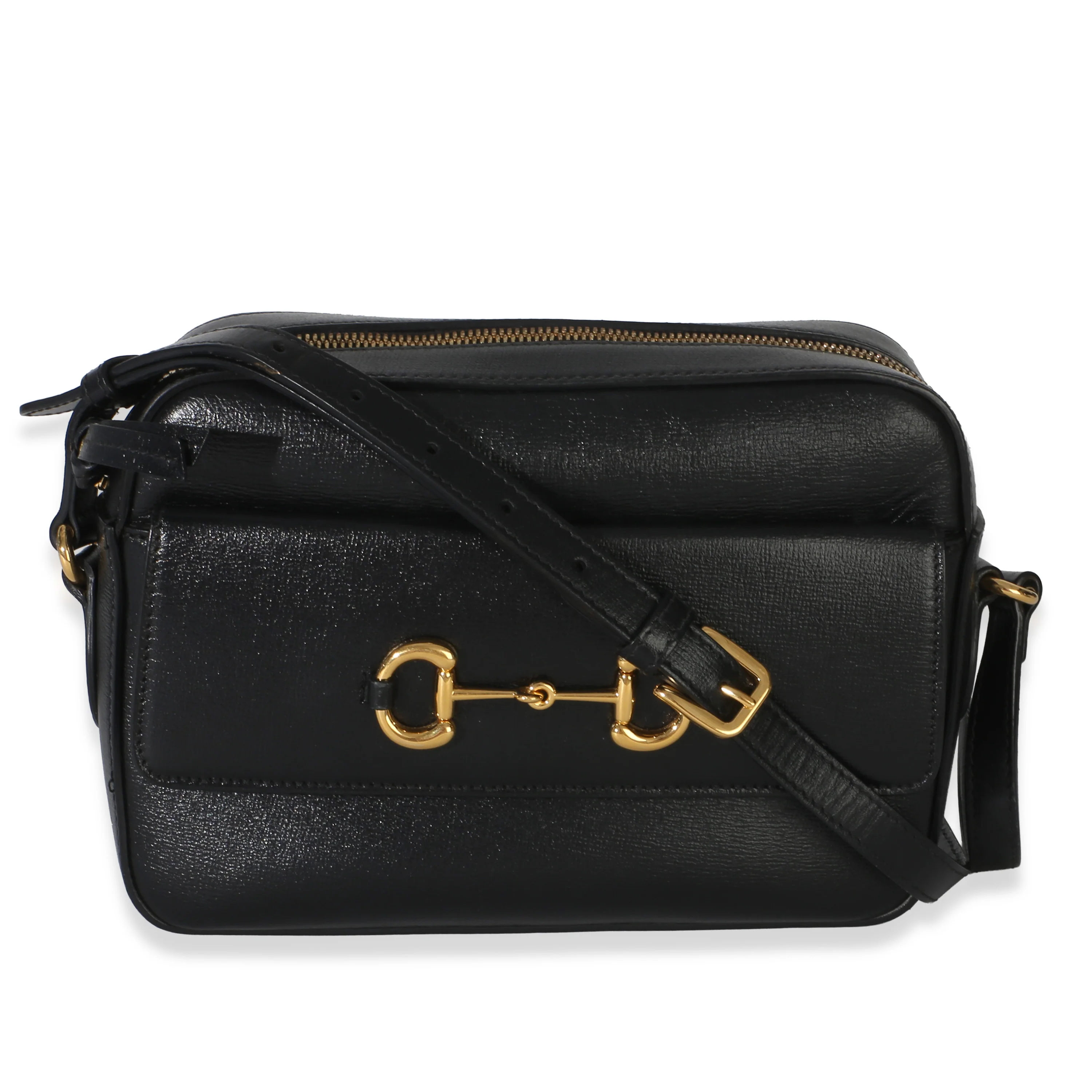 Black Textured Calfskin Small Horsebit 1955 Shoulder Bag