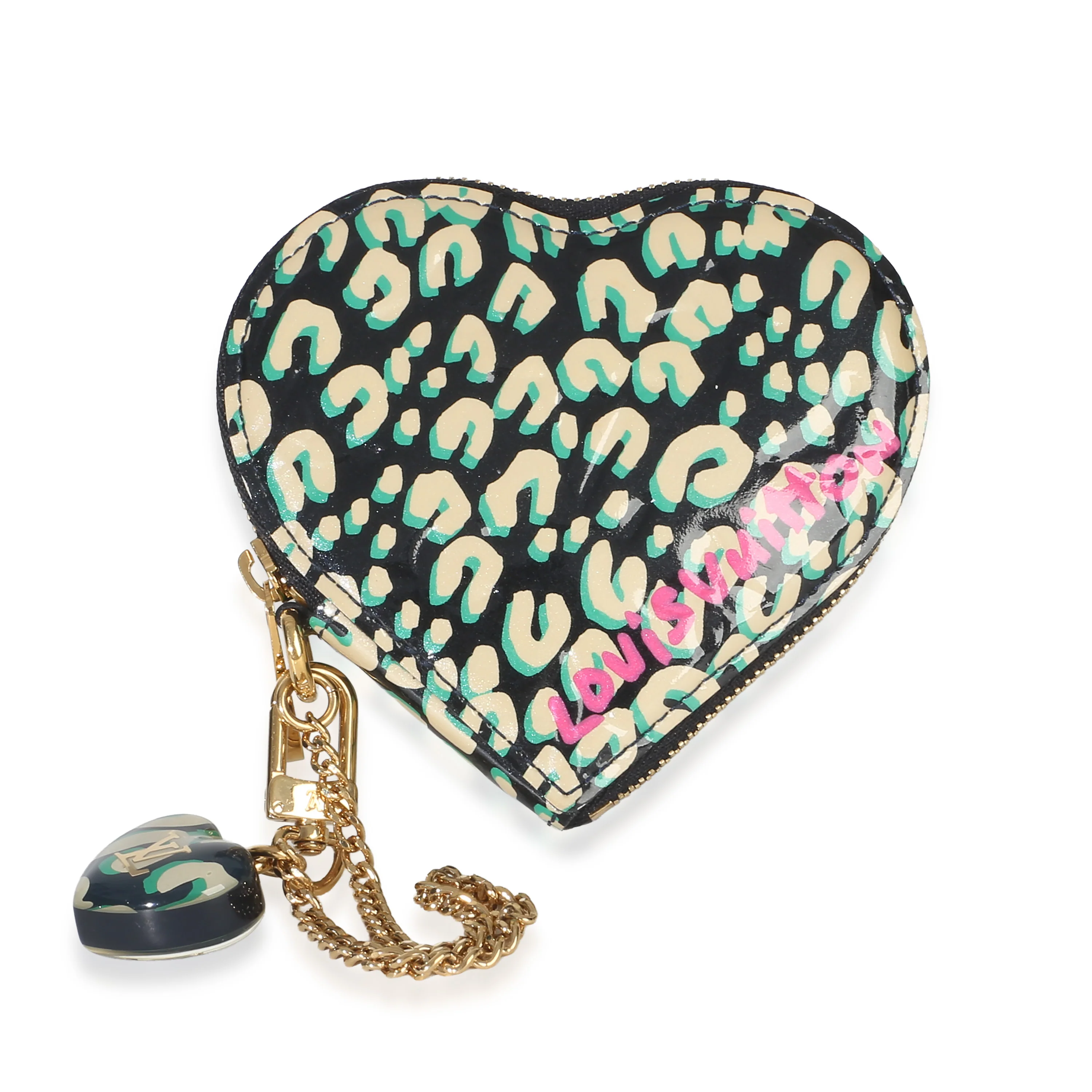 Bleu Infini Leopard Vernis Heart Coin Purse