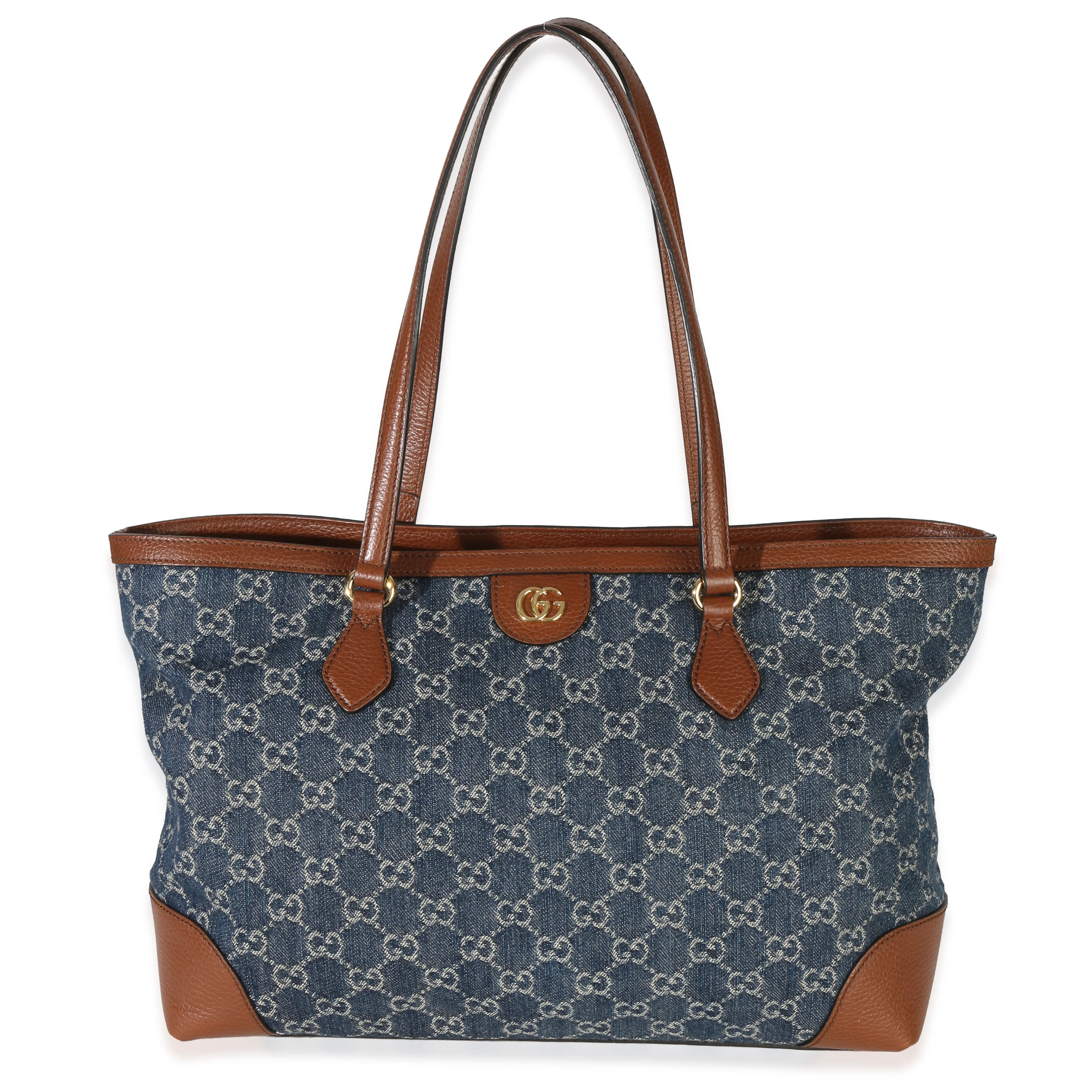 Blue New Denim GG Monogram Dollar Calfskin Medium Ophidia Shopping Tote