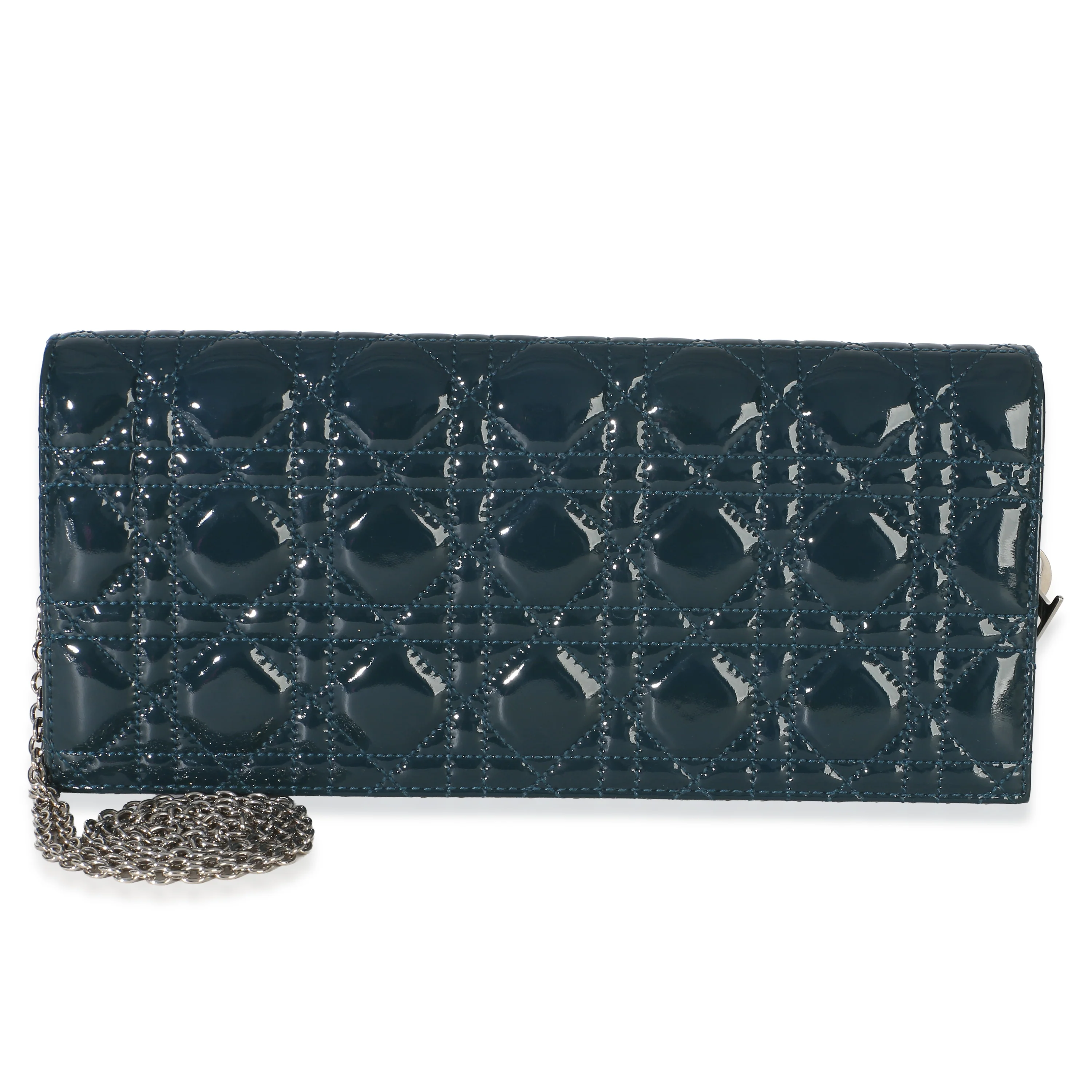 Blue Patent Cannage Lady Dior Clutch With Chain