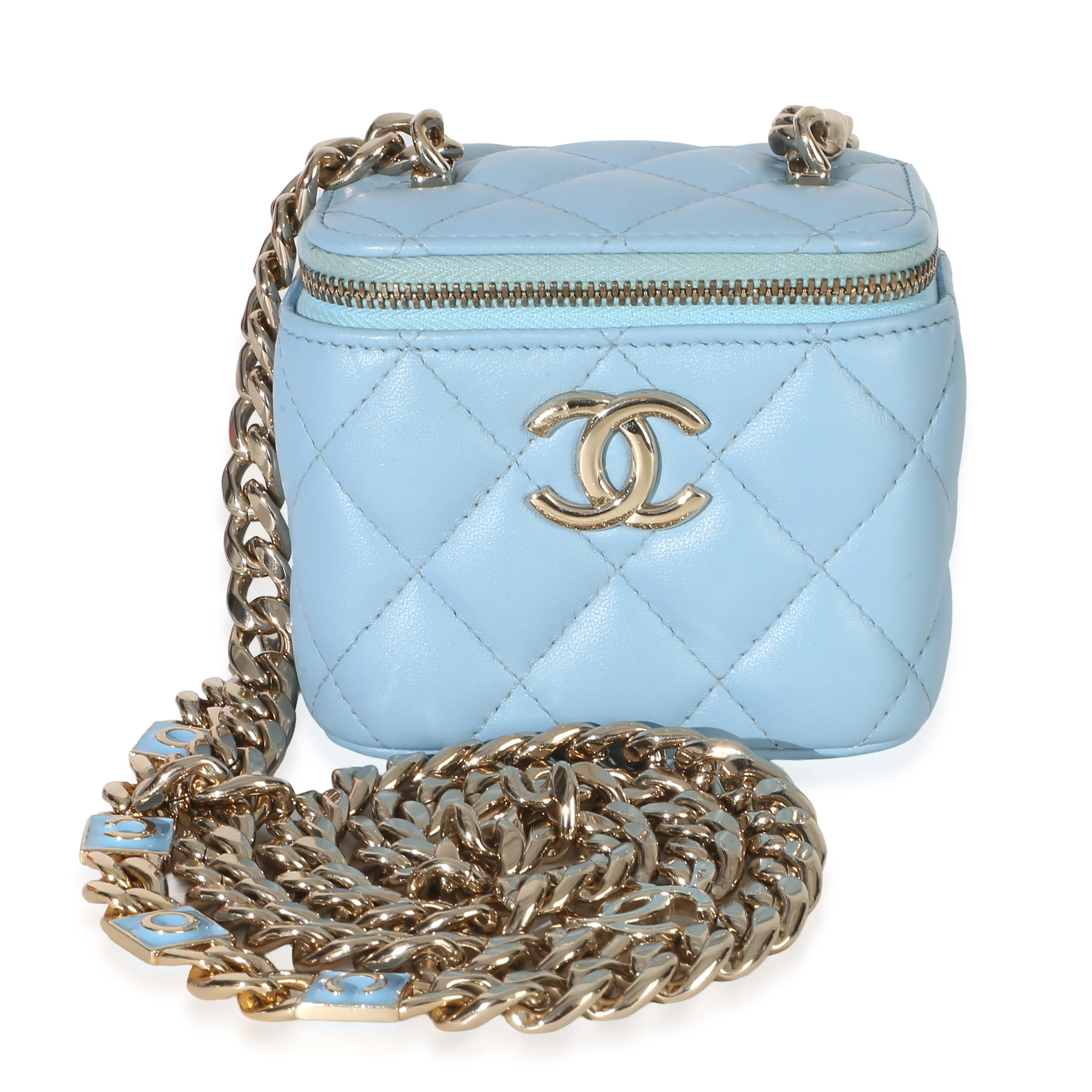 Blue Quilted Lambskin Coco Chain Mini Vanity Case