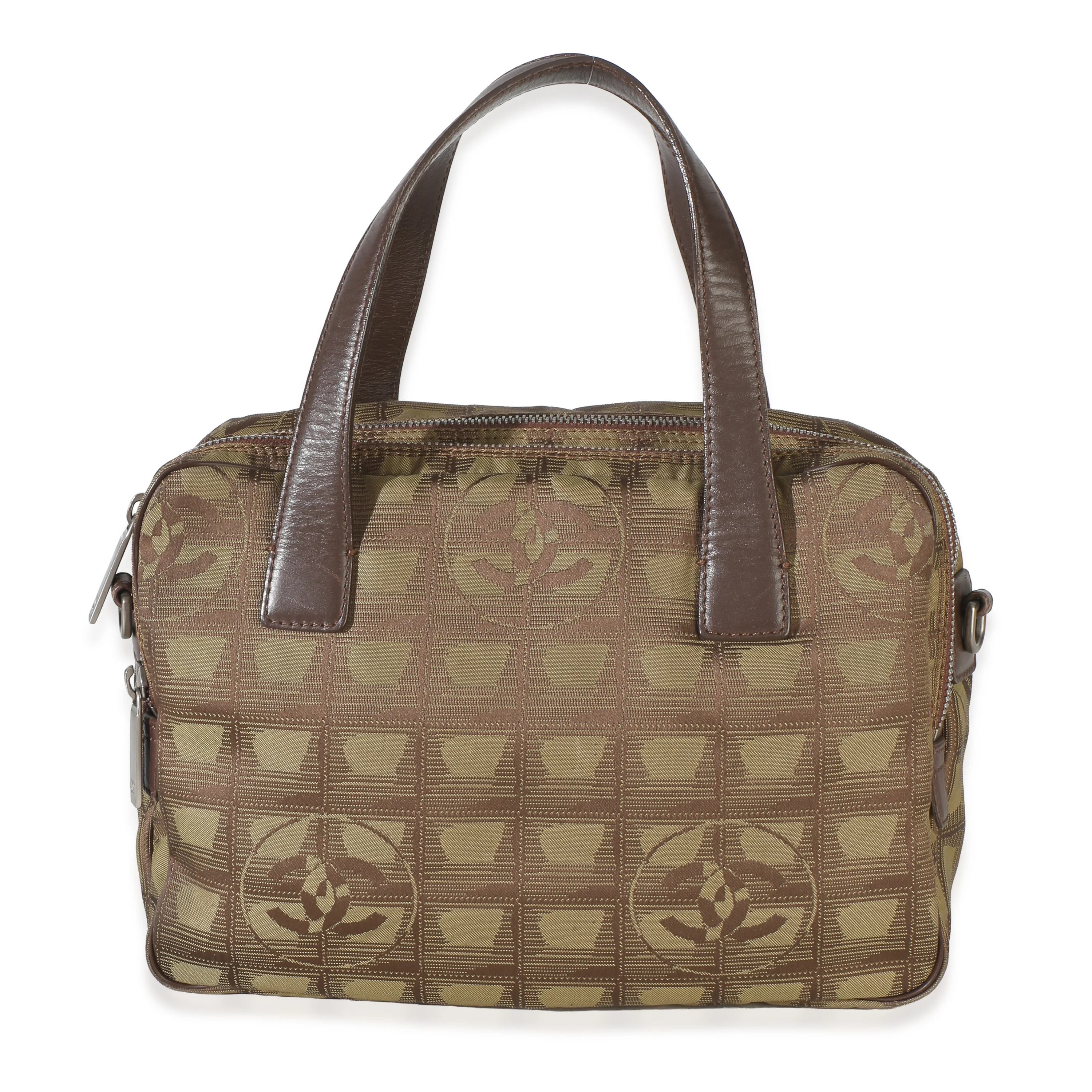 Brown Kaki Nylon Travel Ligne Small Top Handle Bag
