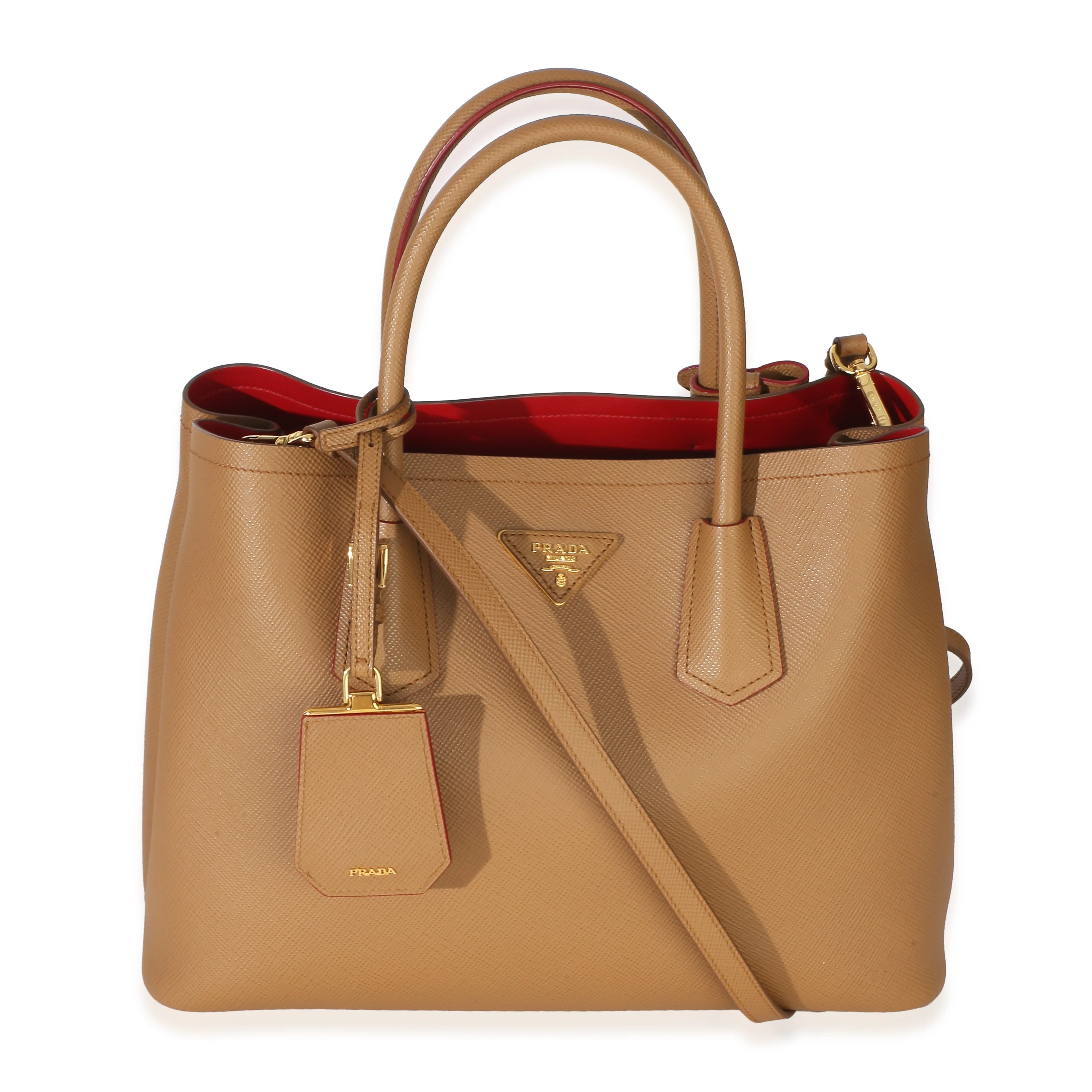 Caramel Red Saffiano Medium Cuir Tote