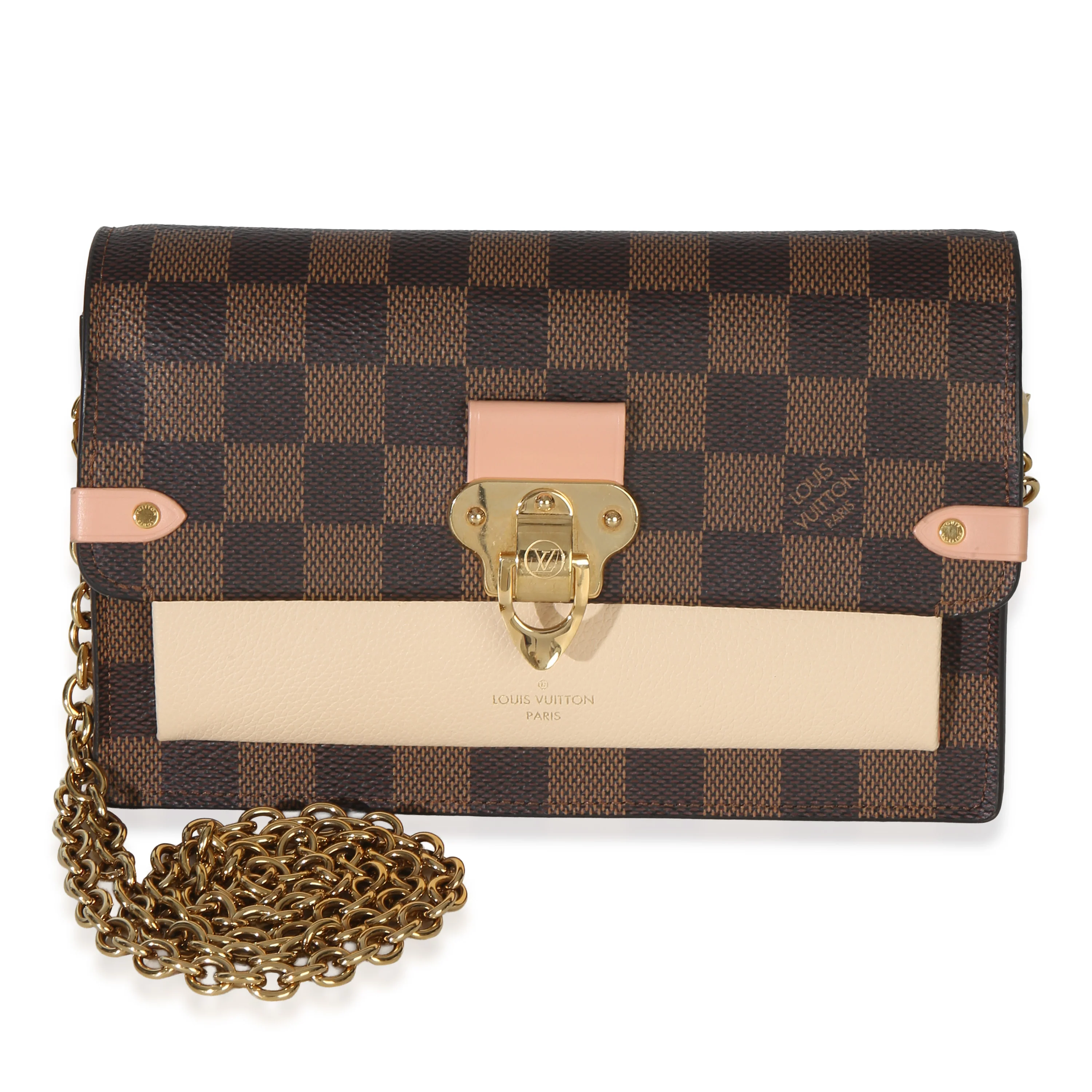 Creme Damier Ebene Canvas Vavin Chain Wallet