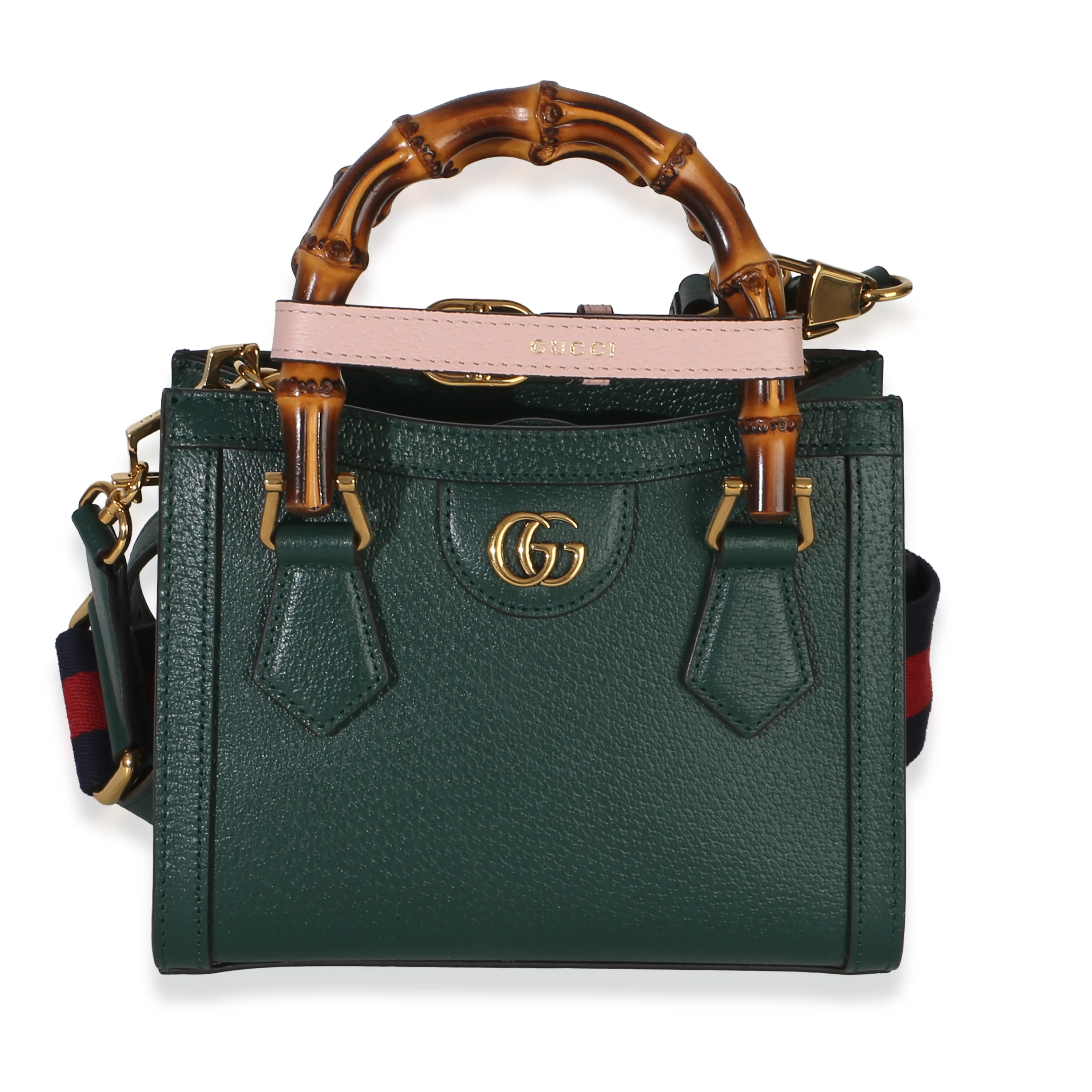 Dark Green Textured Dollar Calfskin Mini Diana Bamboo Top Handle Bag