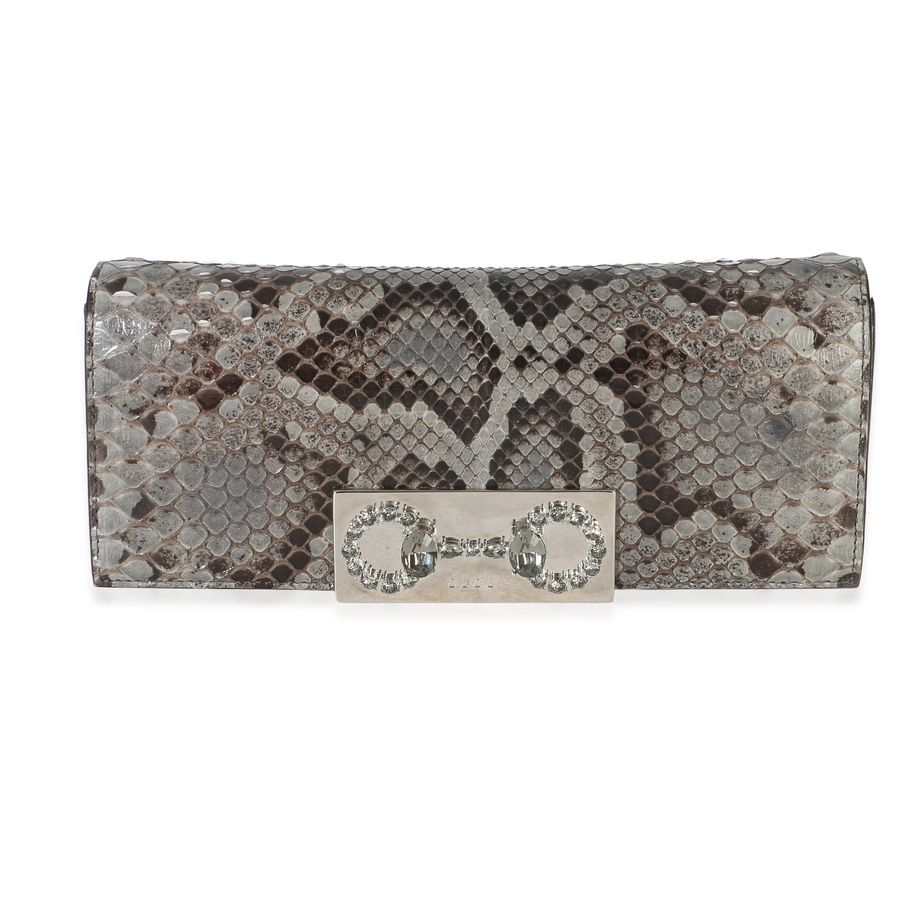 Grey Python Crystal Horsebit Broadway Clutch