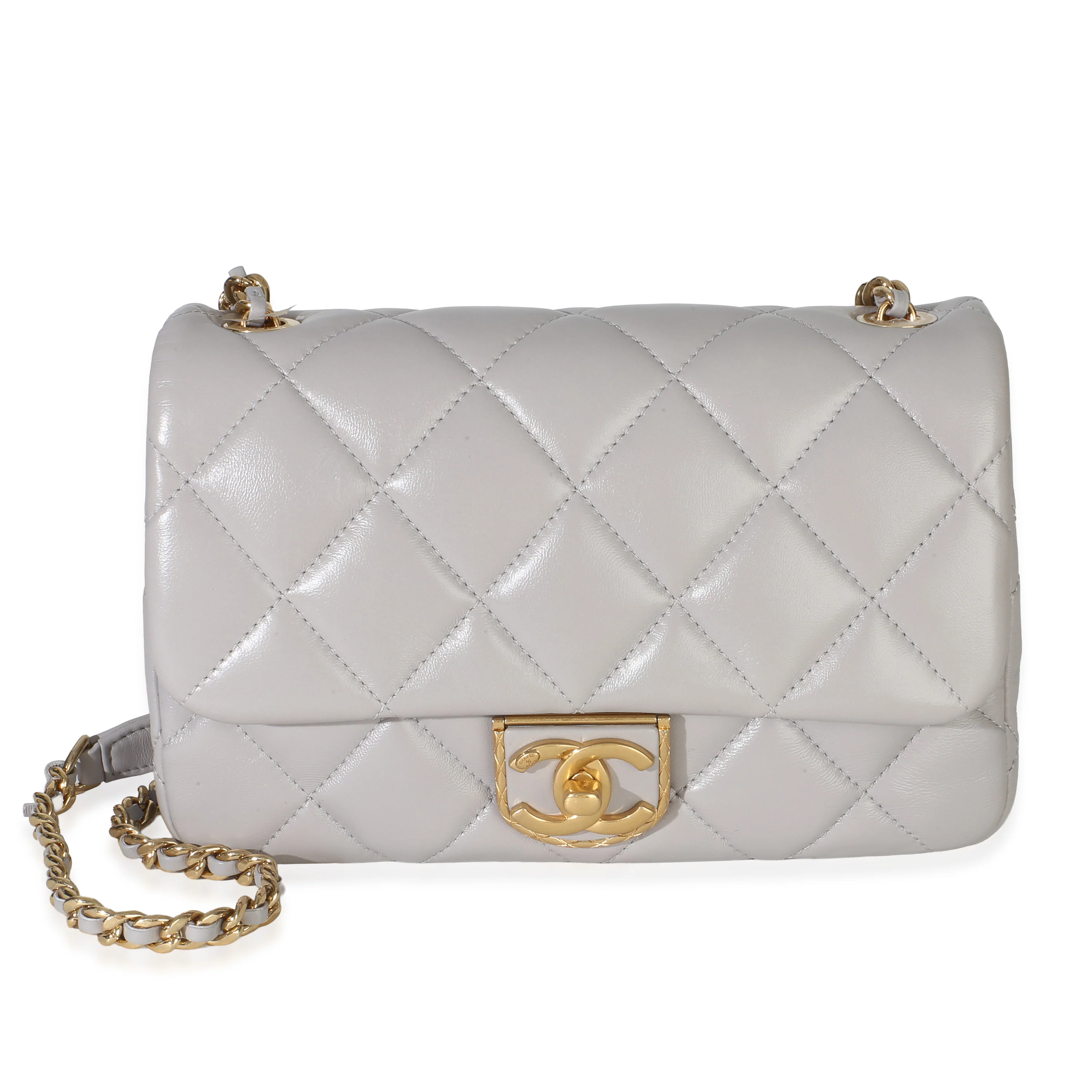 Grey Quilted Lambskin Mini Flap Bag