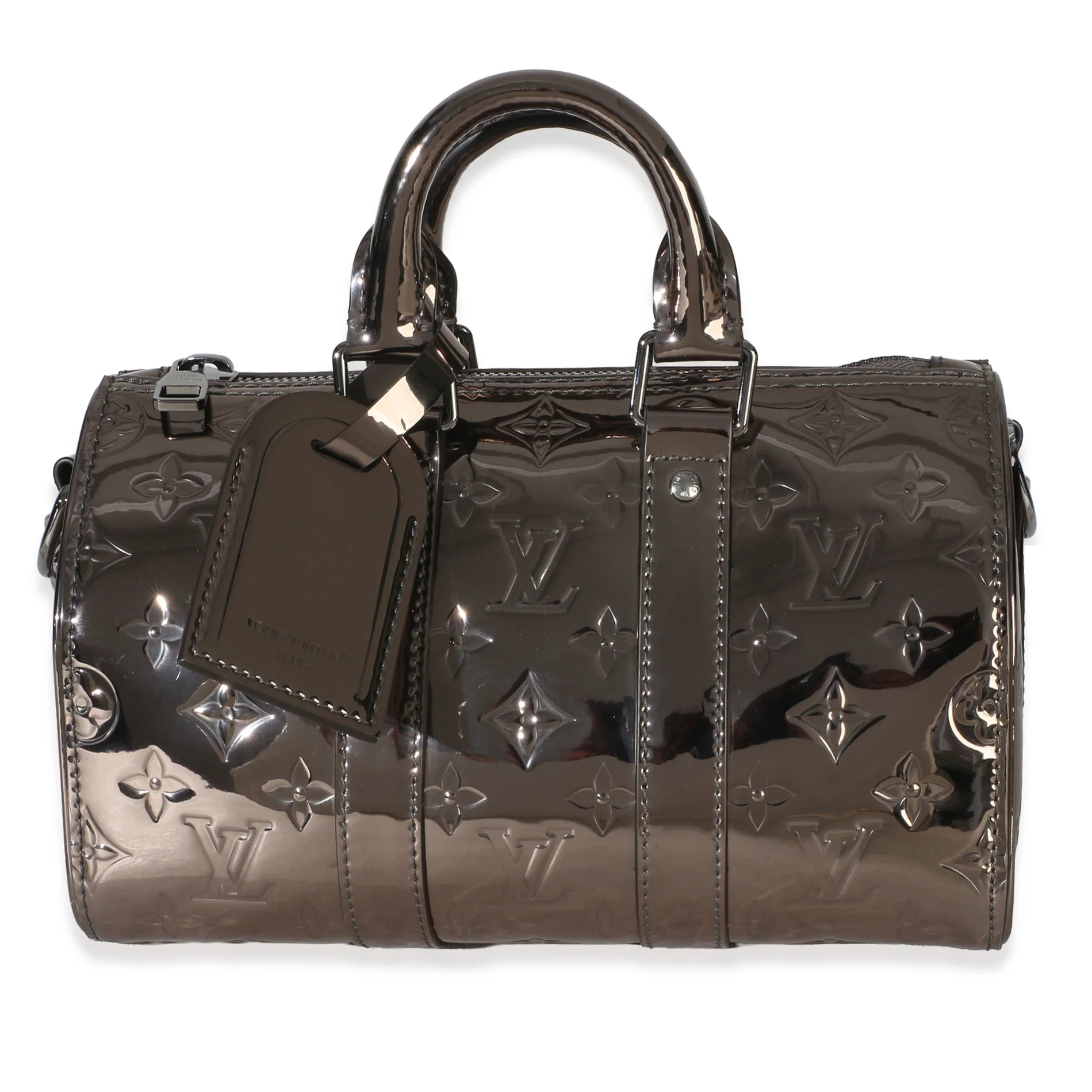 Gunmetal Mirror Monogram Heritage Keepall Bandouliere 25