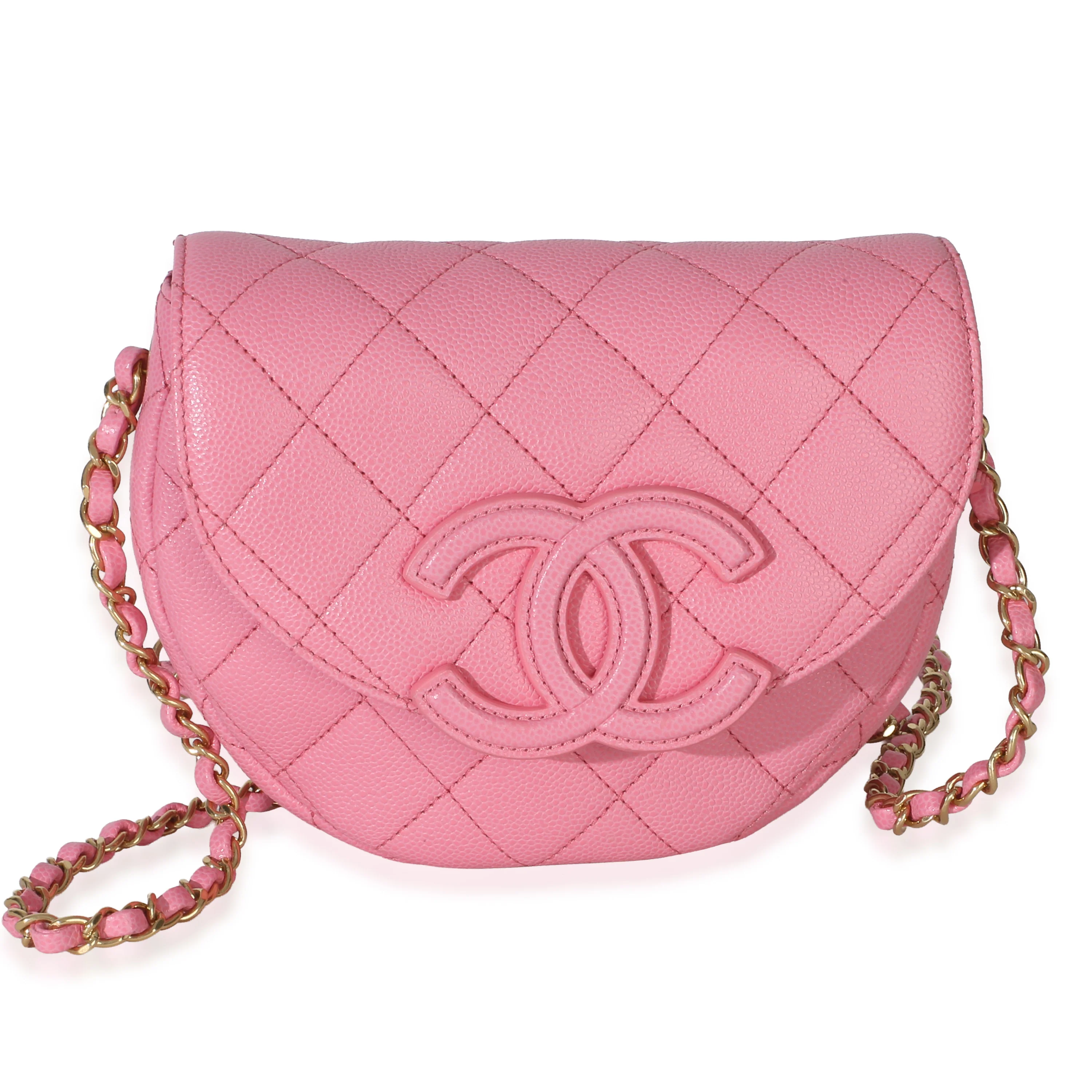 Light Pink Caviar Quilted Mini Messenger Flap Bag
