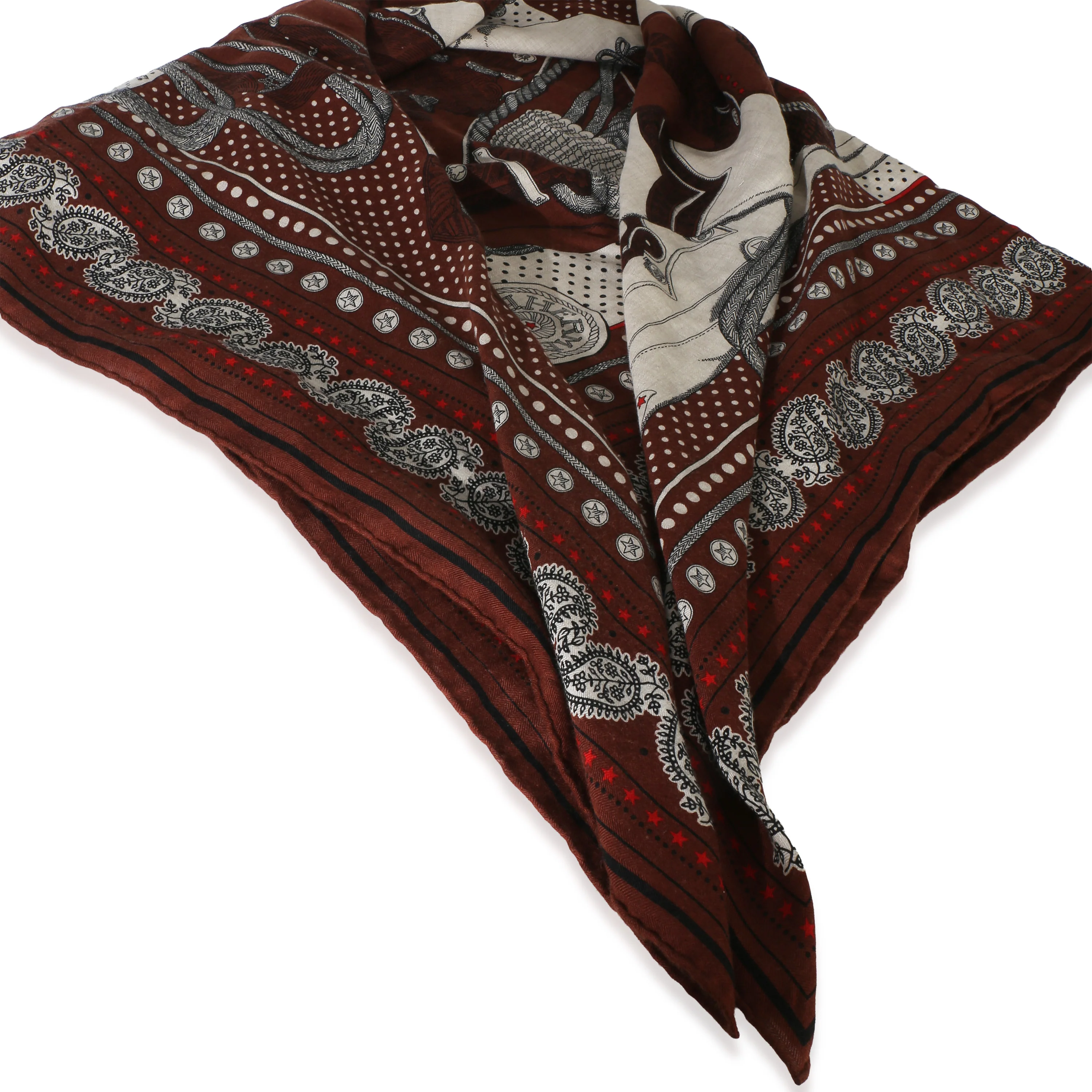 Marron Naturel Rouge Cashmere Silk Zouaves et Dragons Shawl 140