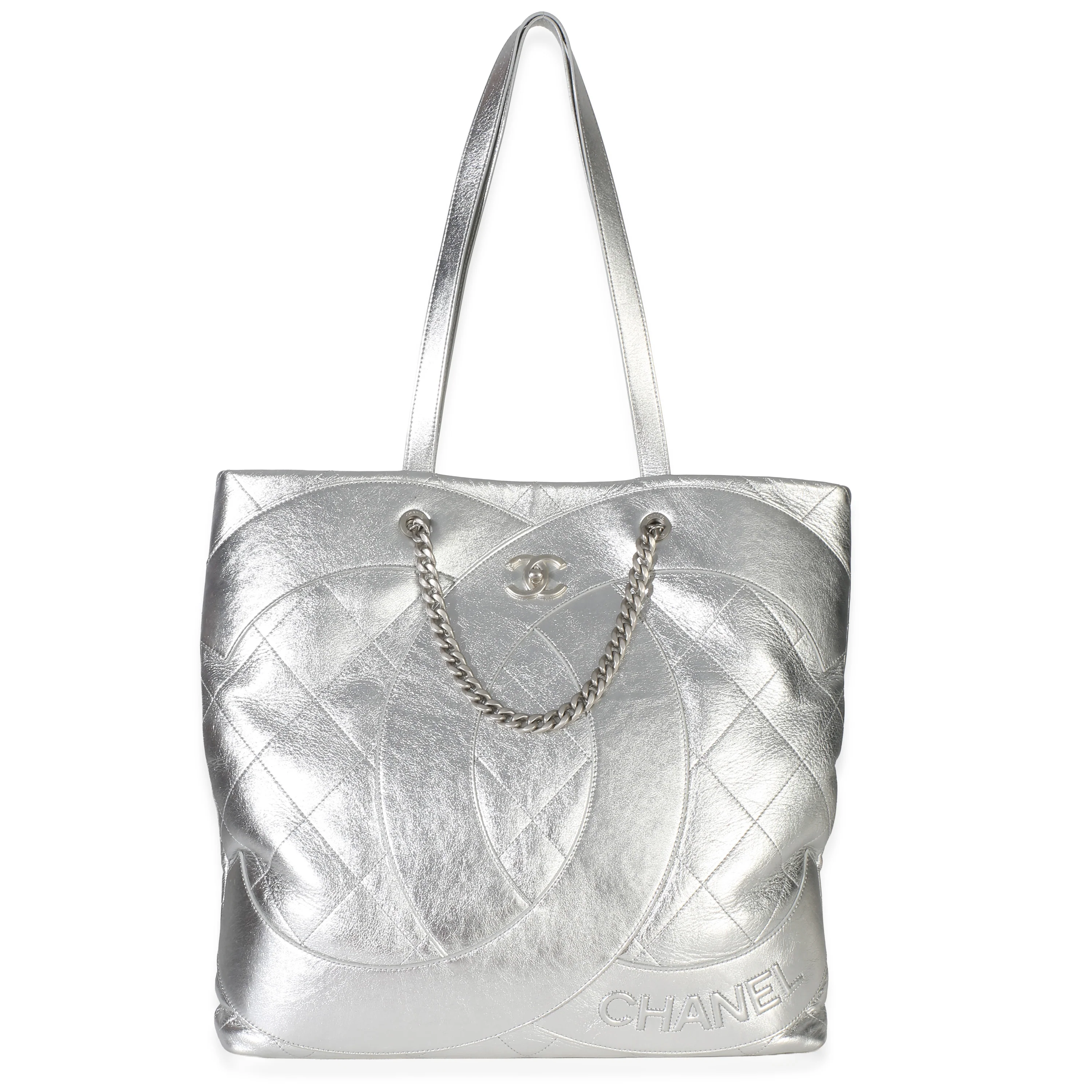 Metallic Silver Quilted Calfskin CC Club Monaco Tote