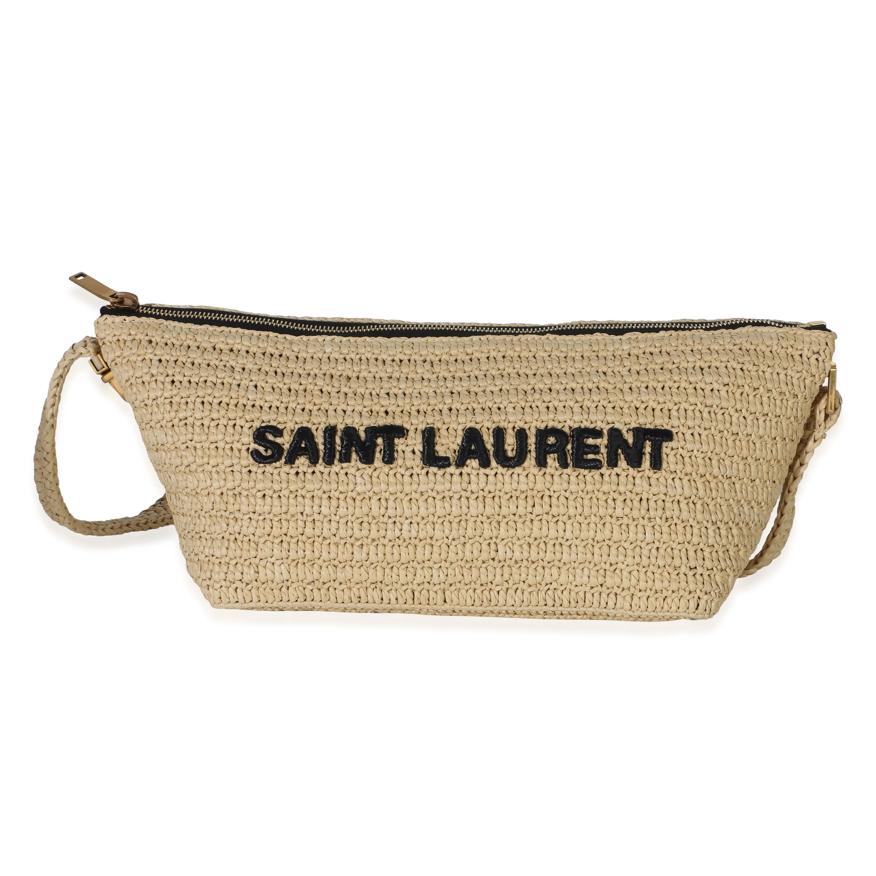 Natural Raffia Logo Shoulder Bag