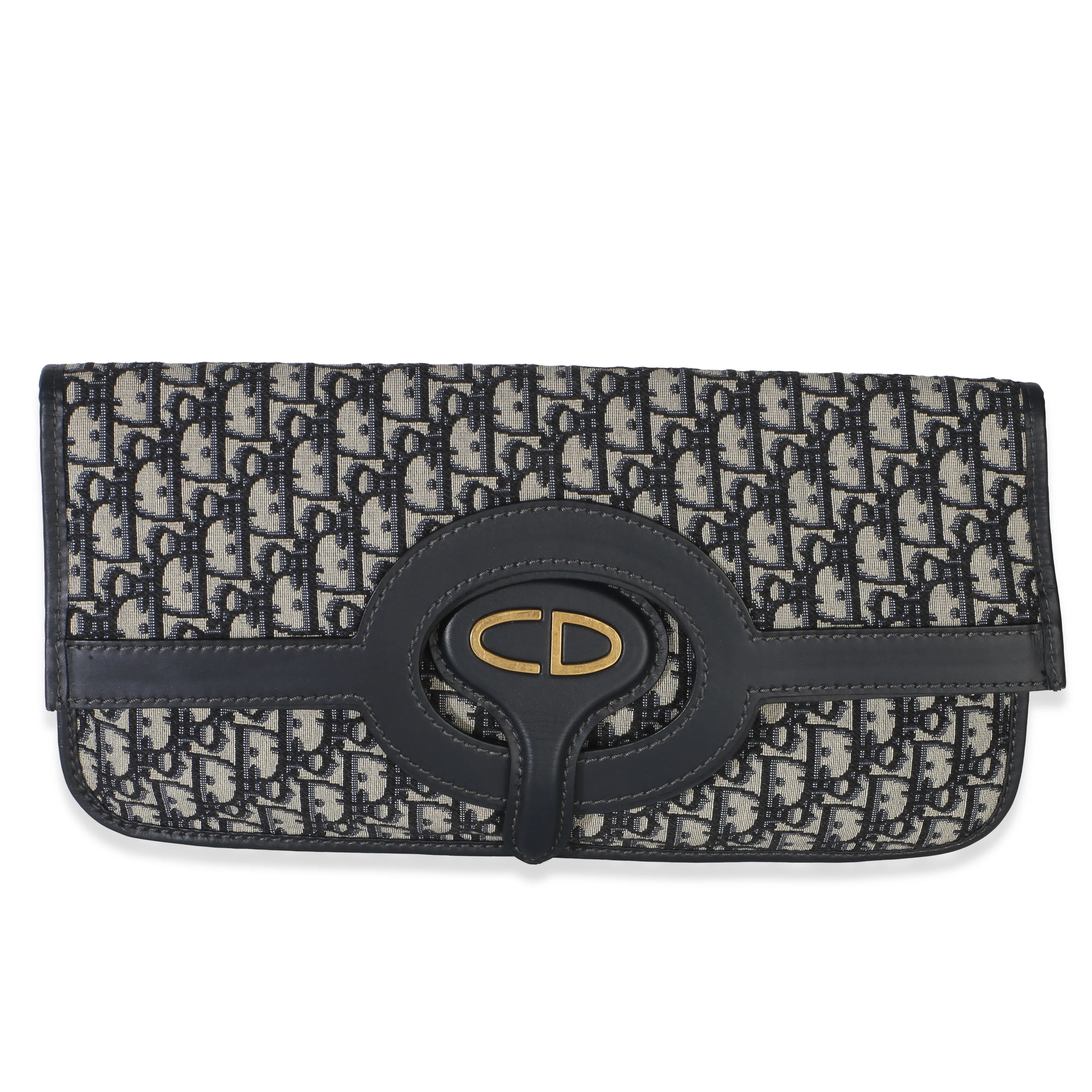 Navy Oblique Canvas Fold Over Clutch