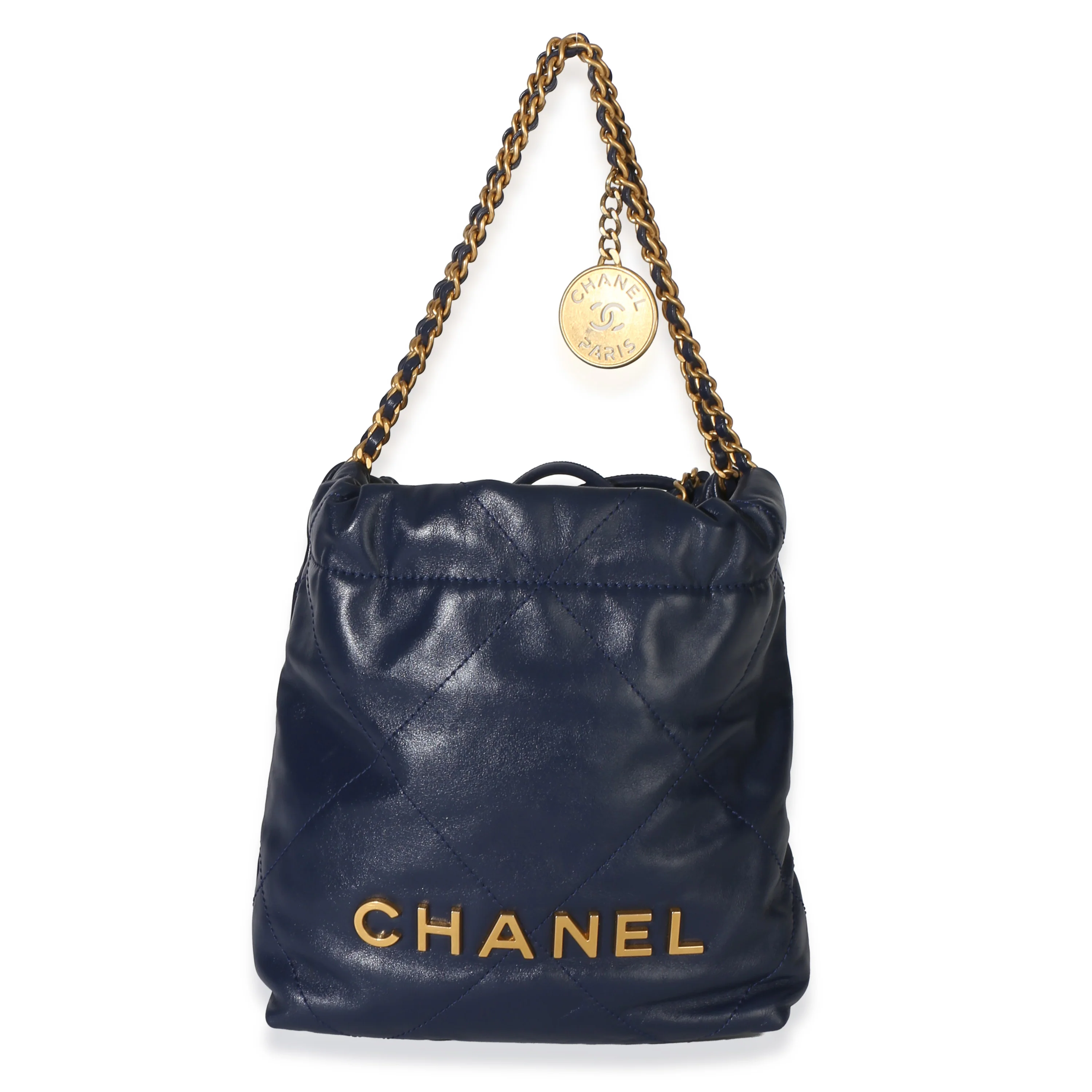 Navy Quilted Calfskin Chanel 22 Mini Hobo