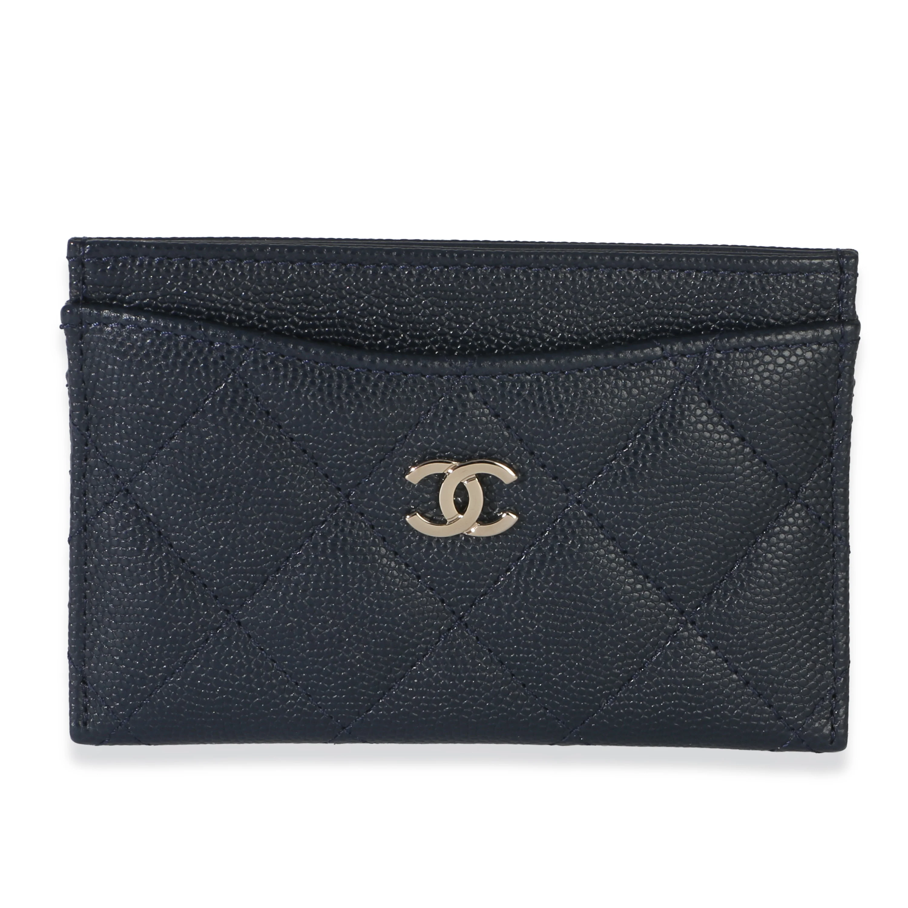 Navy Quilted Caviar Card Holder
