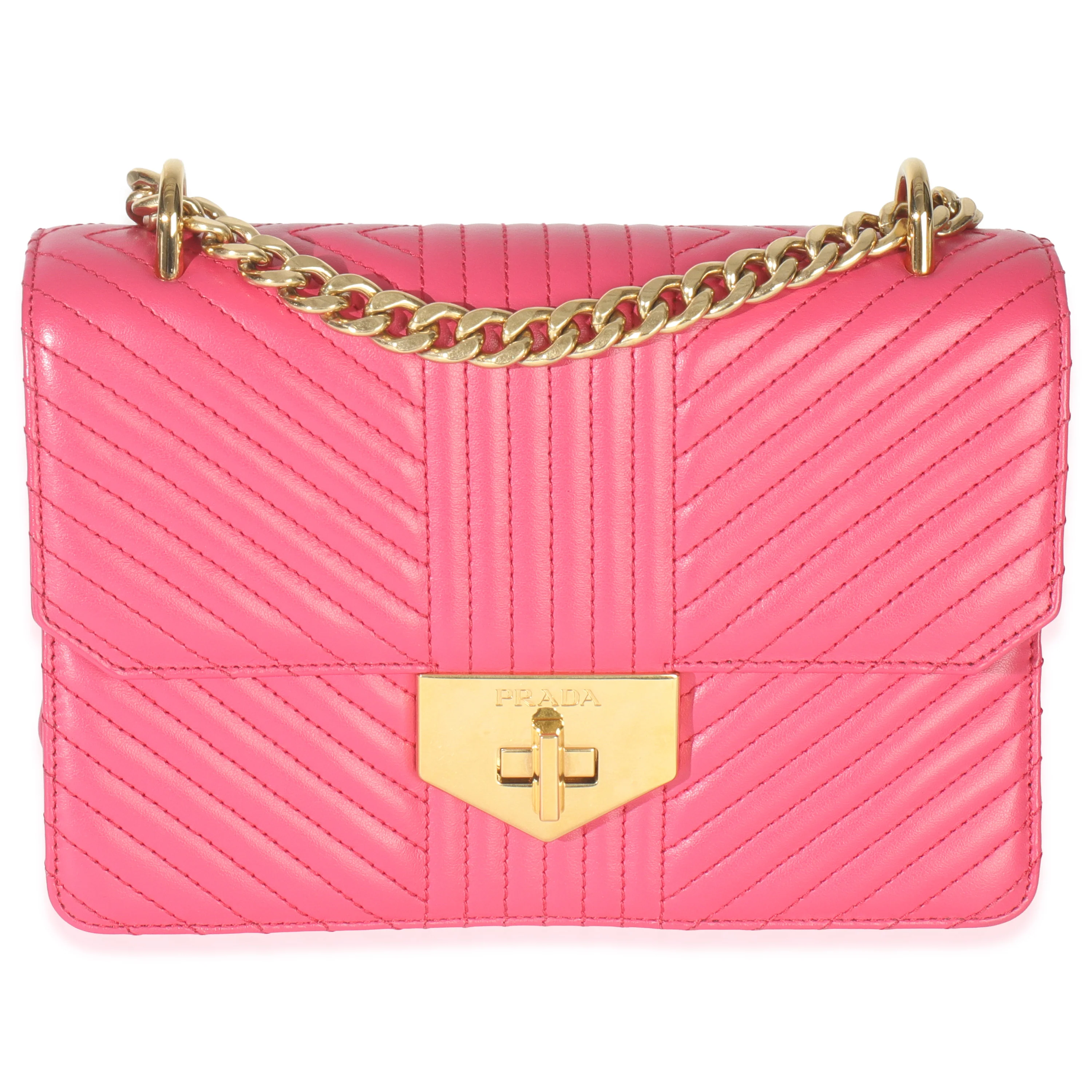 Pink Calfskin Turn Lock Chain Flap Bag