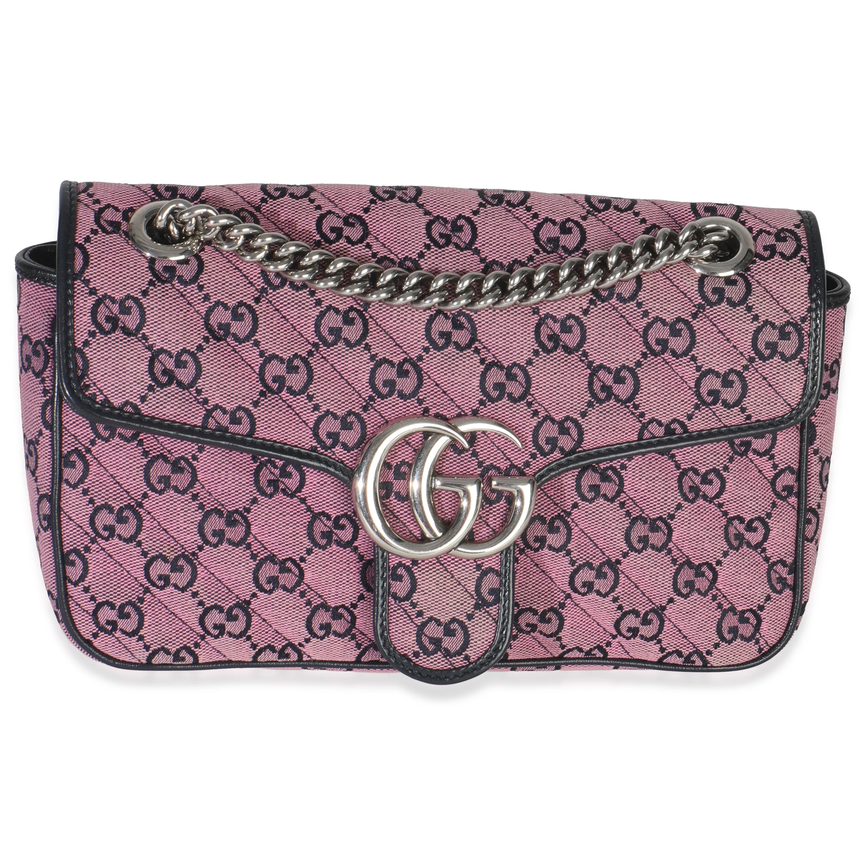 Pink GG Matelasse Diagonal Canvas Small GG Marmont Shoulder Bag