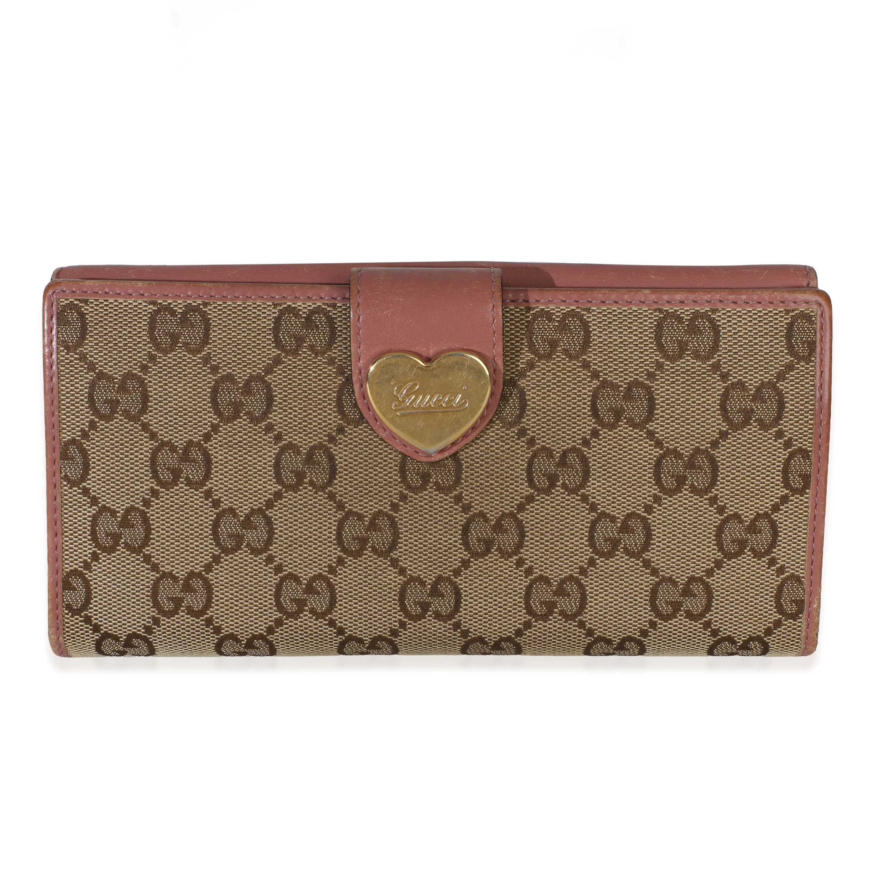 Pink GG Supreme Canvas Heart Continental Wallet