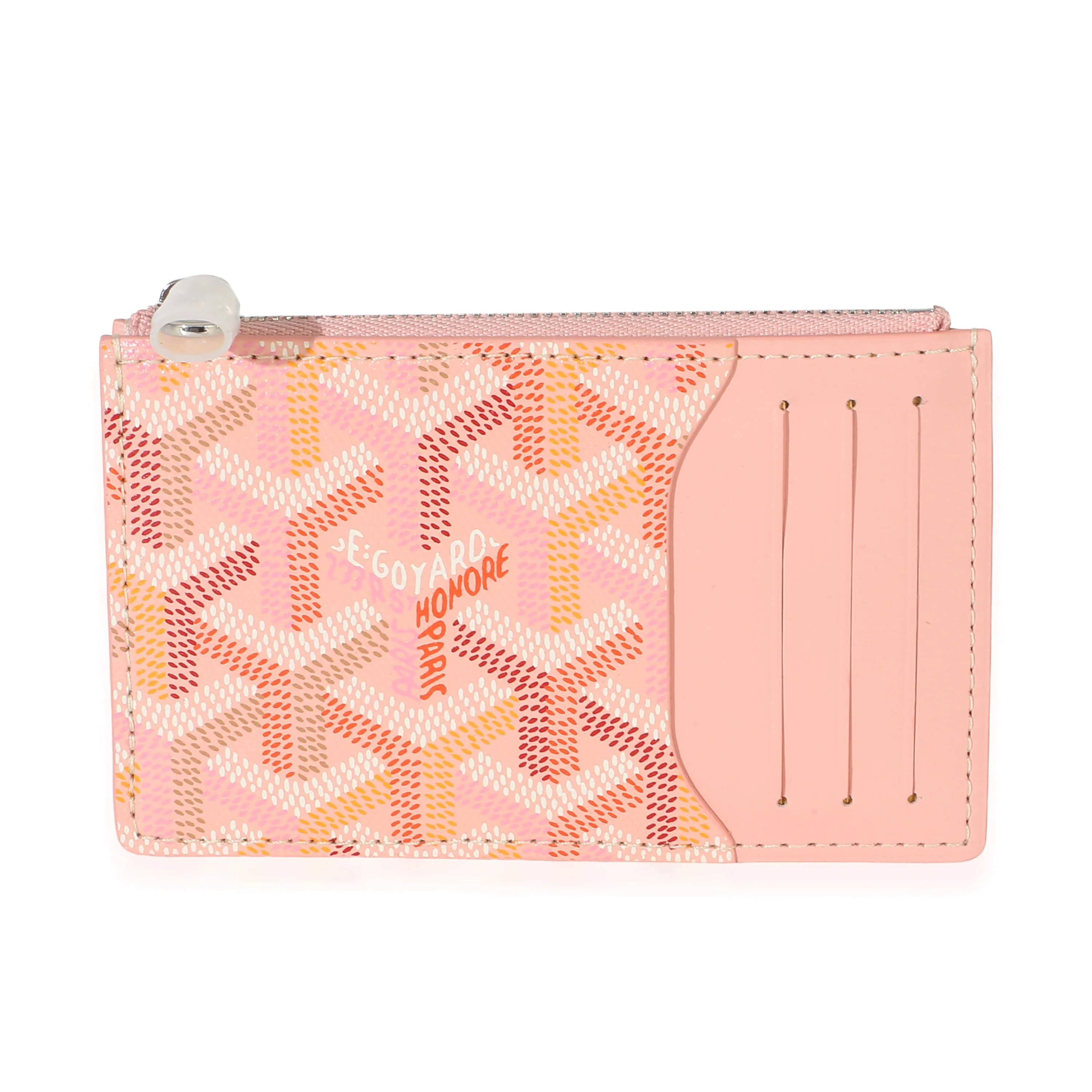 Pink Goyardine Canvas Bourbon Zip Card Holder