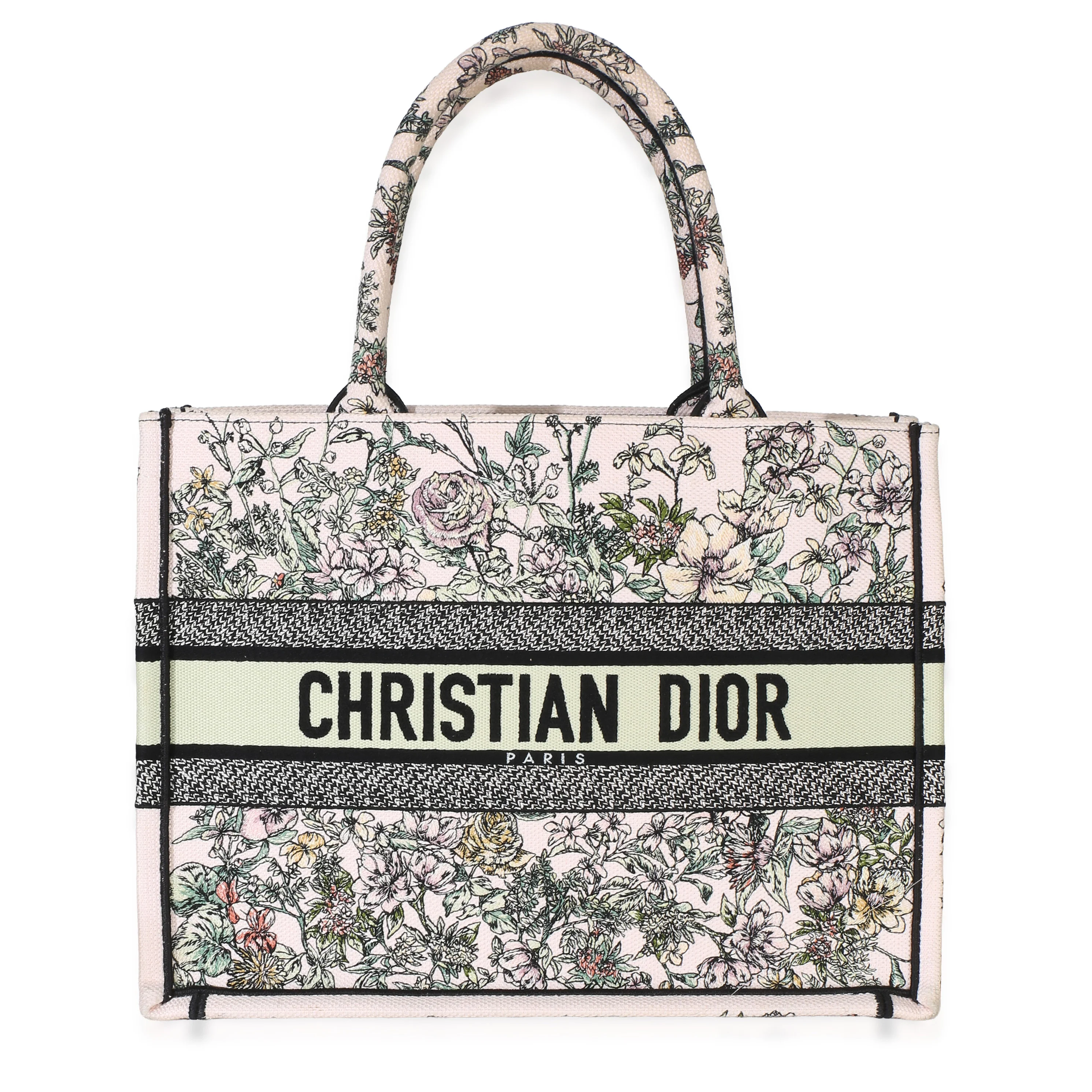 Pink Multicolor Embroidered Wildflower Medium Book Tote
