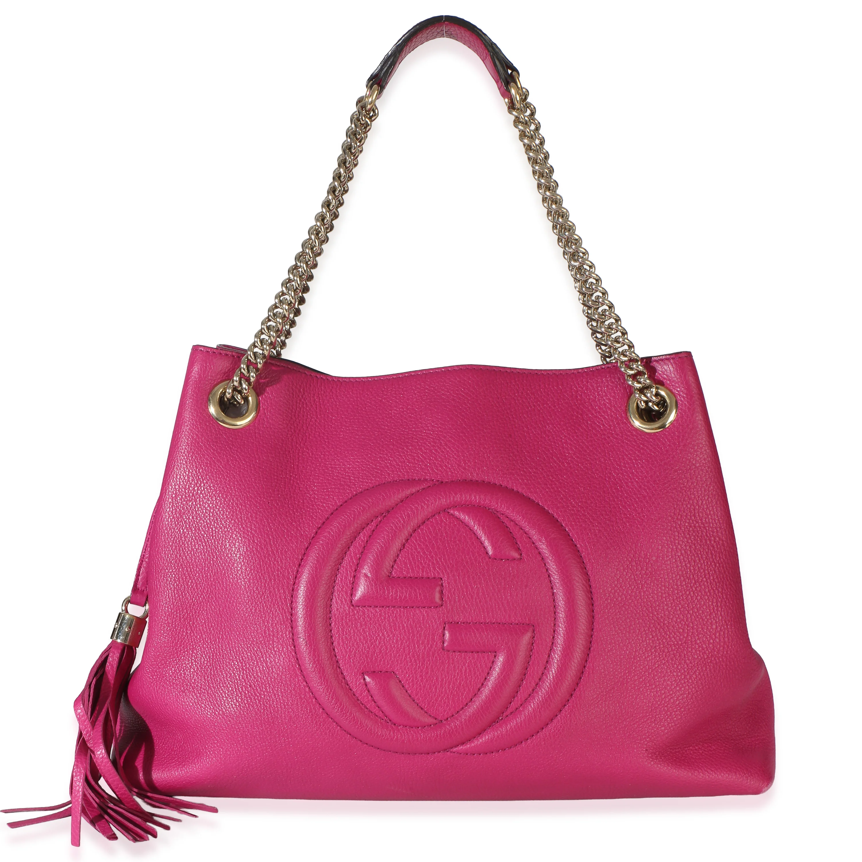 Pink Pebbled Calfskin Medium Soho Chain Shoulder Bag