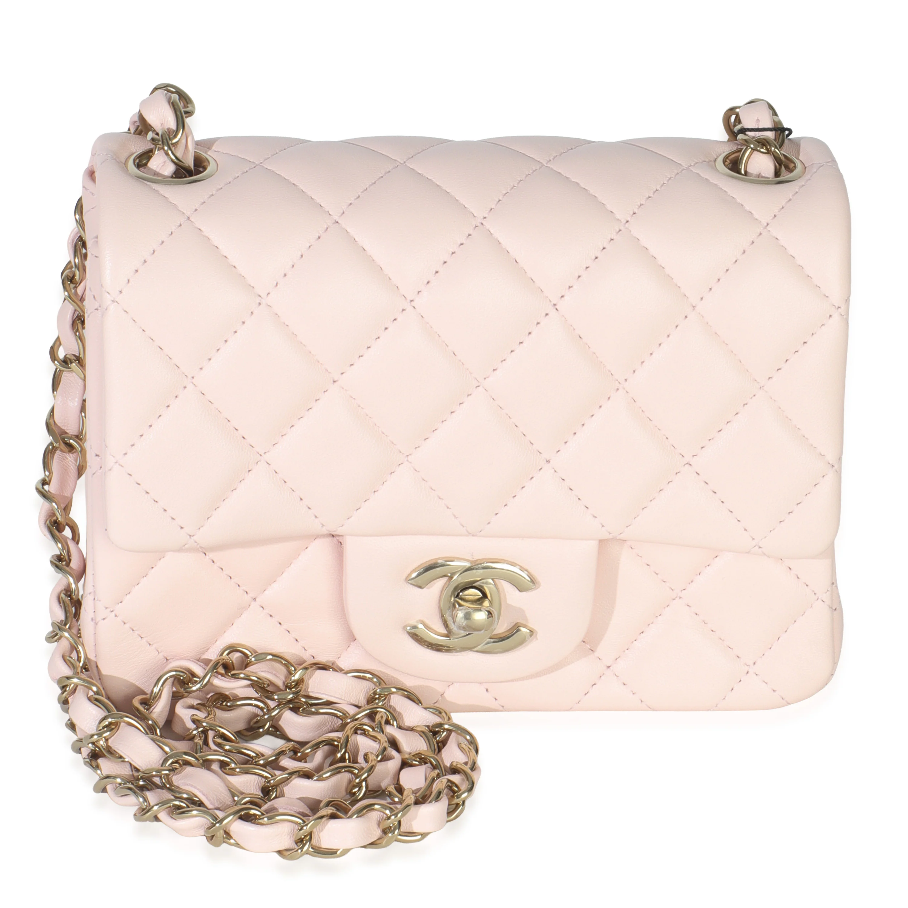 Pink Quilted Lambskin Mini Square Flap Bag