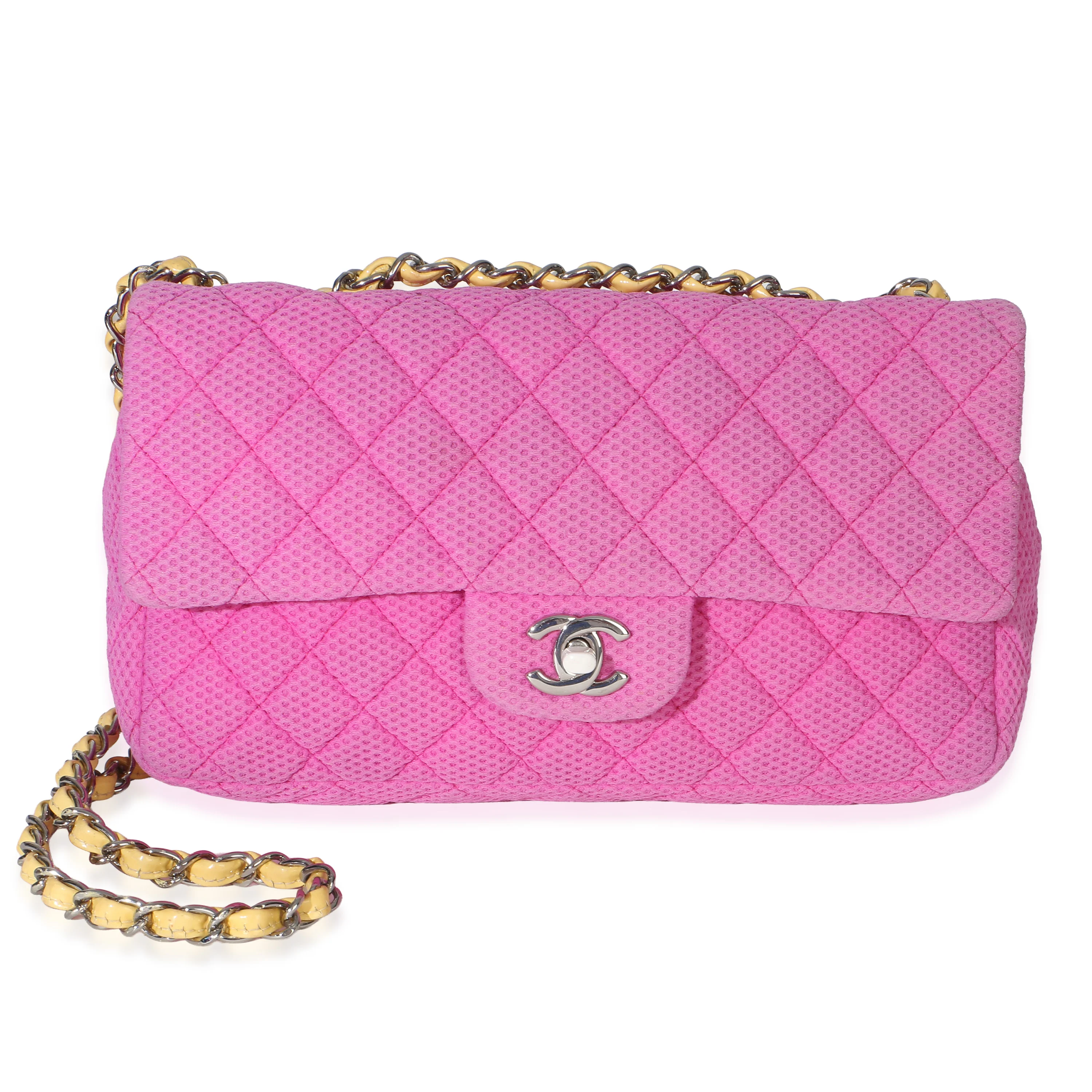 Pink Quilted Perforated Jersey Medium Flap Bag