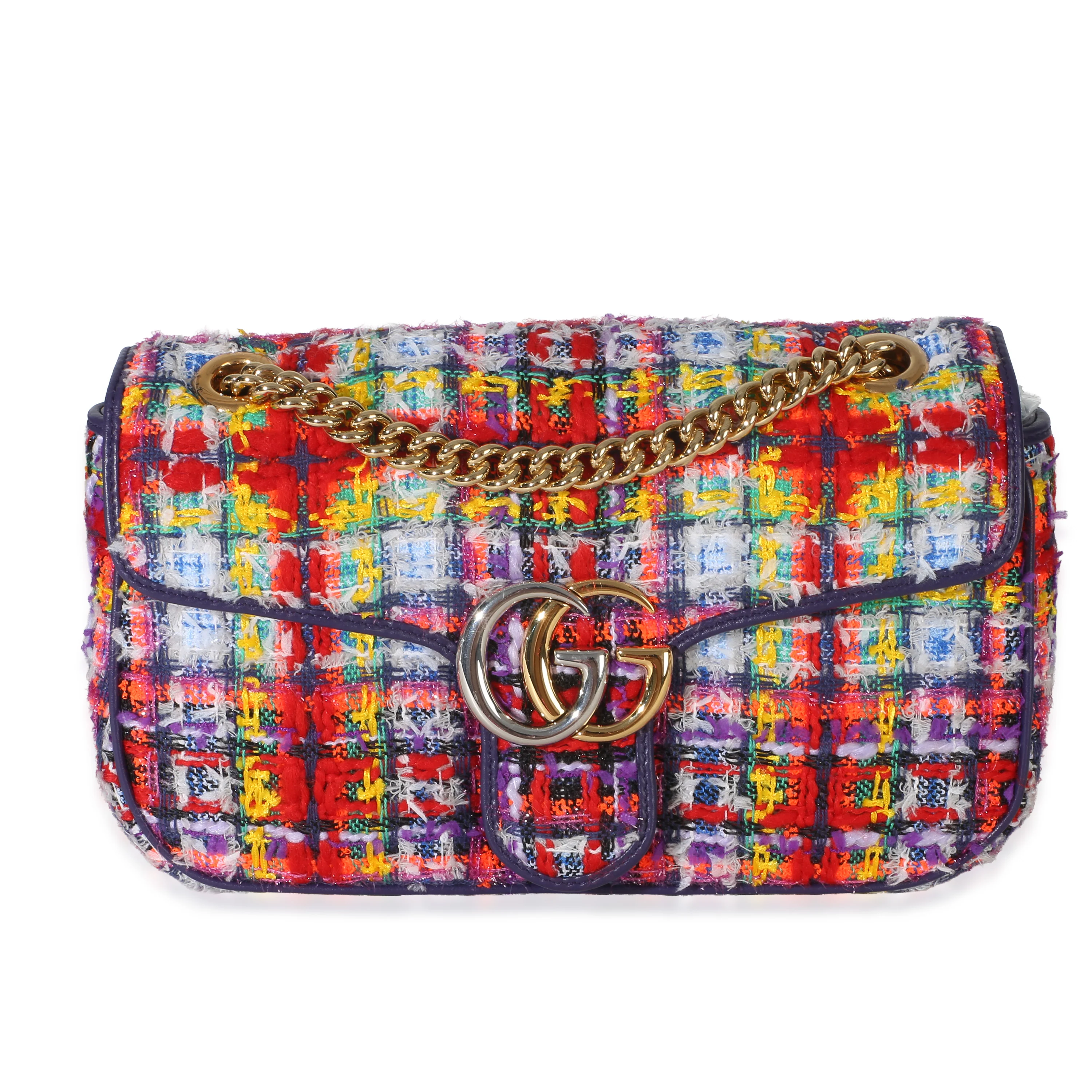Purple Multicolor Tweed Small Marmont Shoulder Bag
